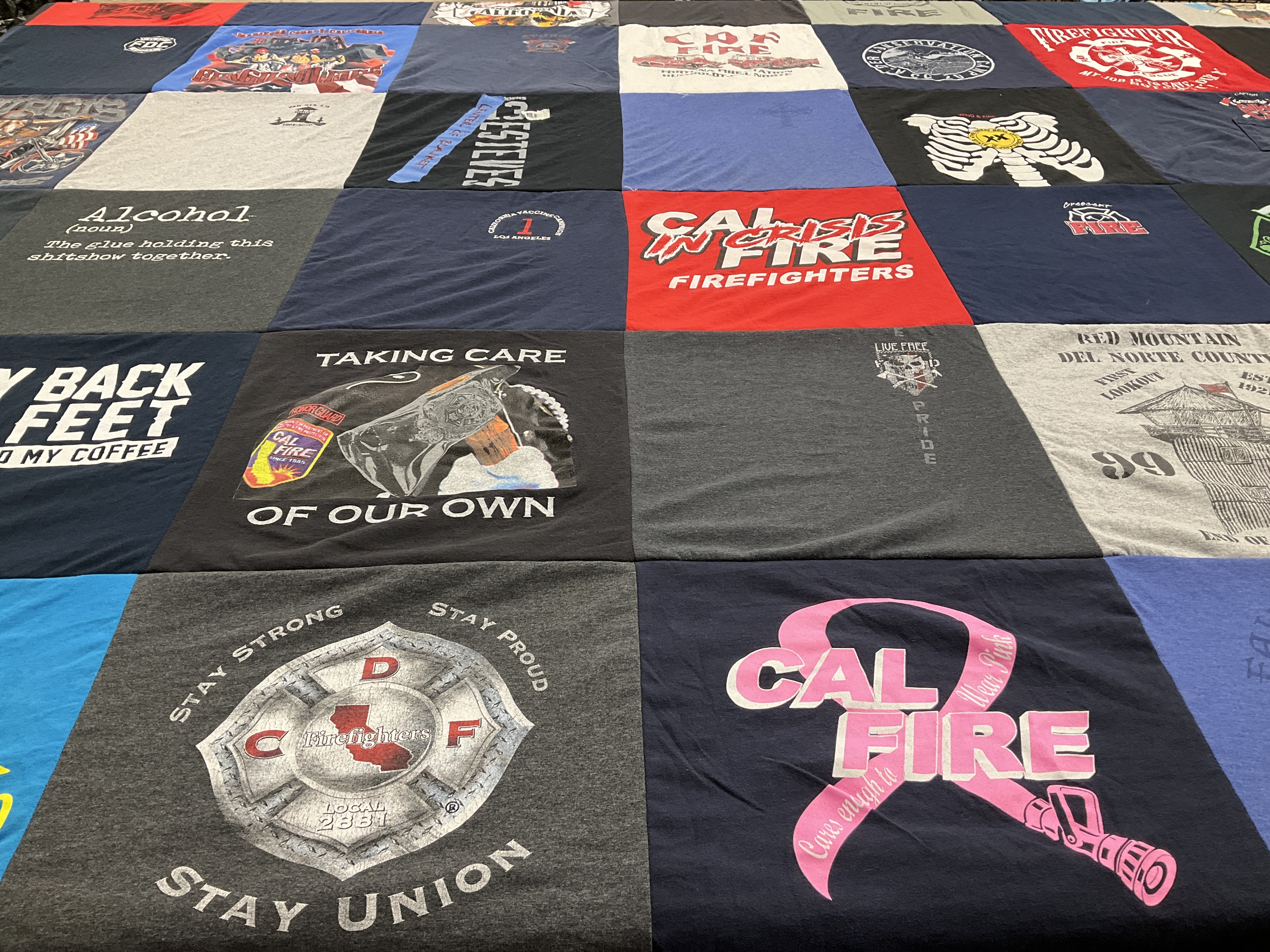 T-shirt quilt with firefighters, firefighting themes by David from CA