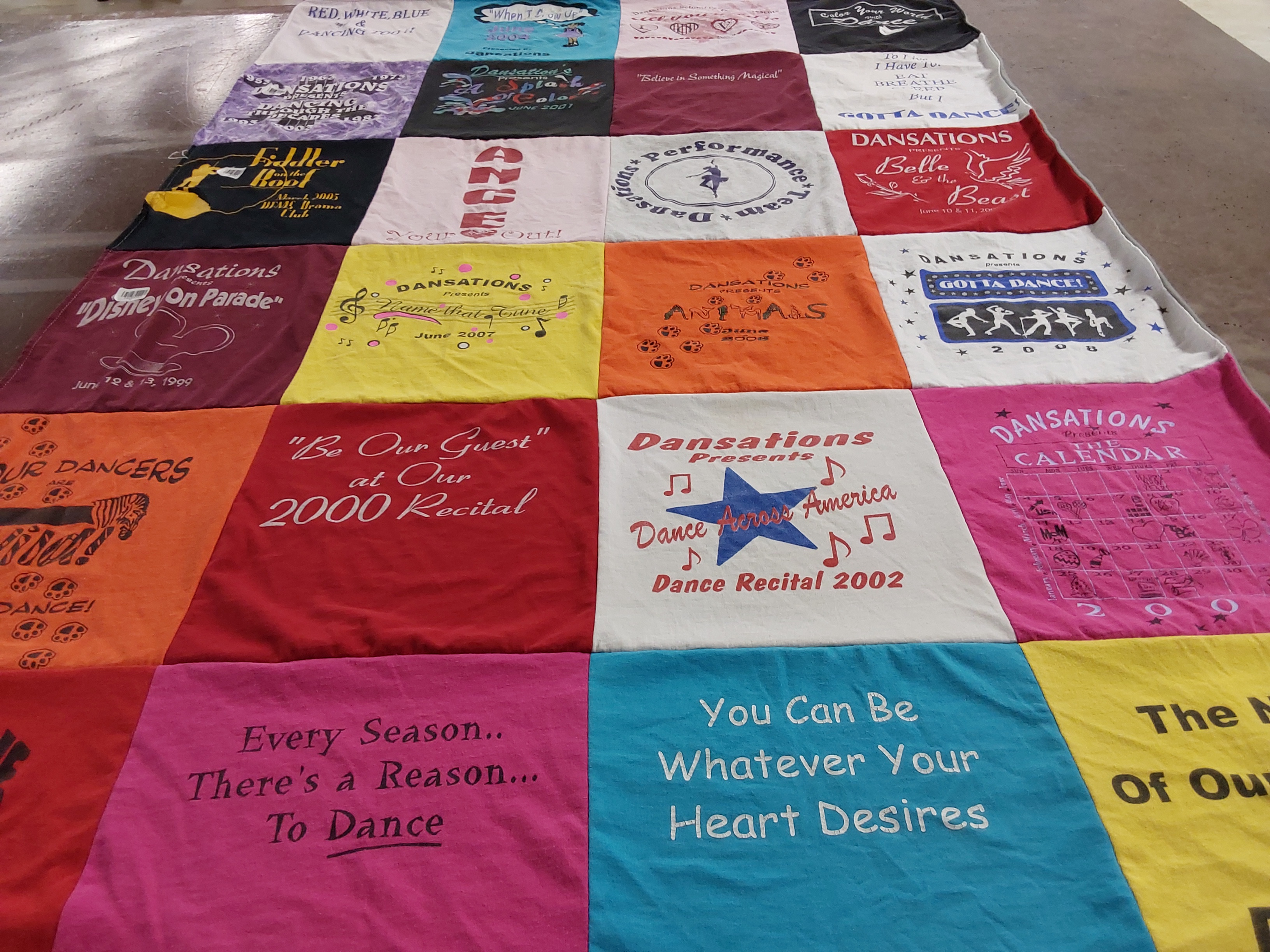 T-shirt quilt with dance, performing arts themes by Lorraine from NJ
