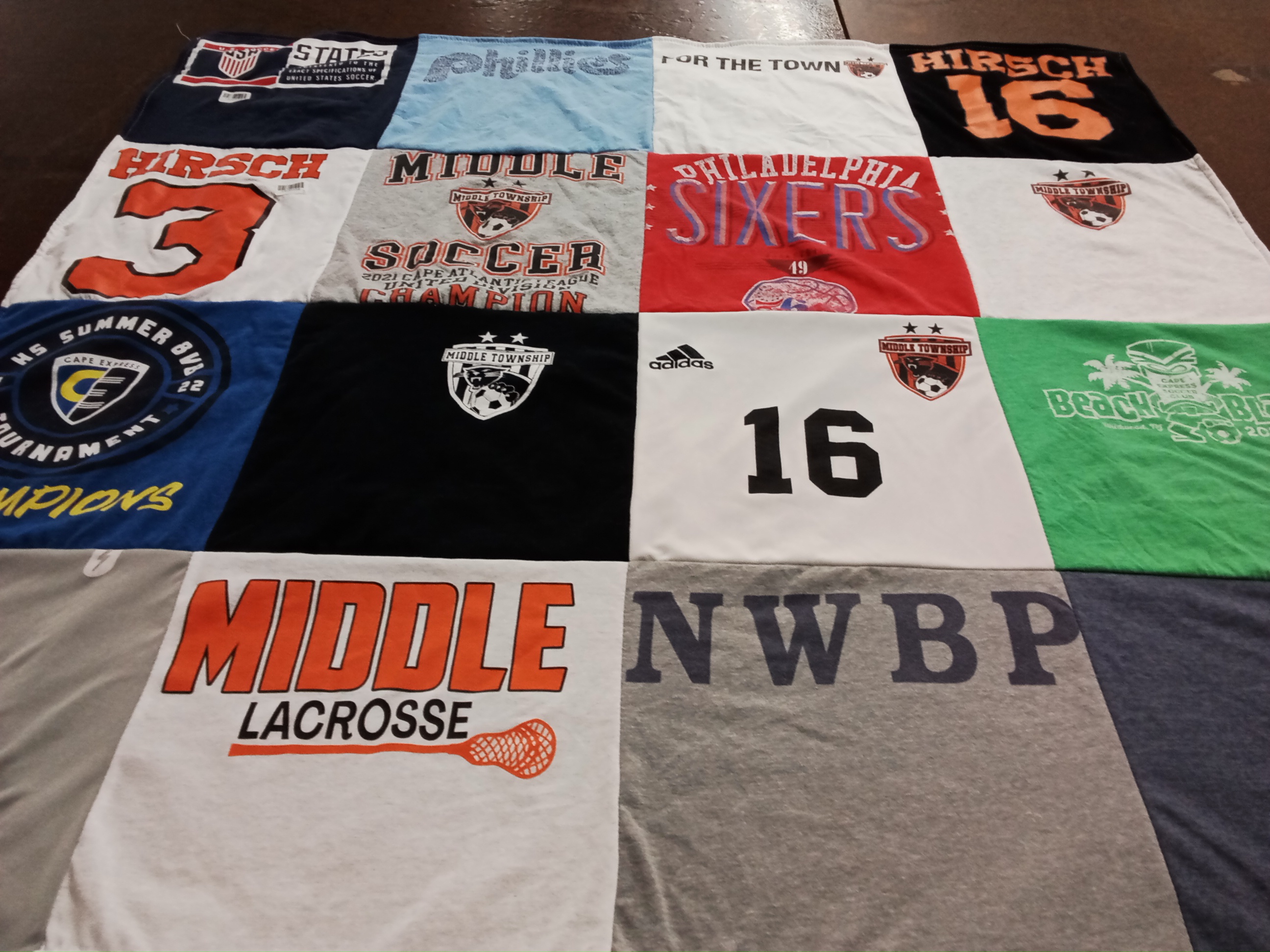 T-shirt quilt featuring philadelphia sixers, middle township soccer by Jennifer from NJ