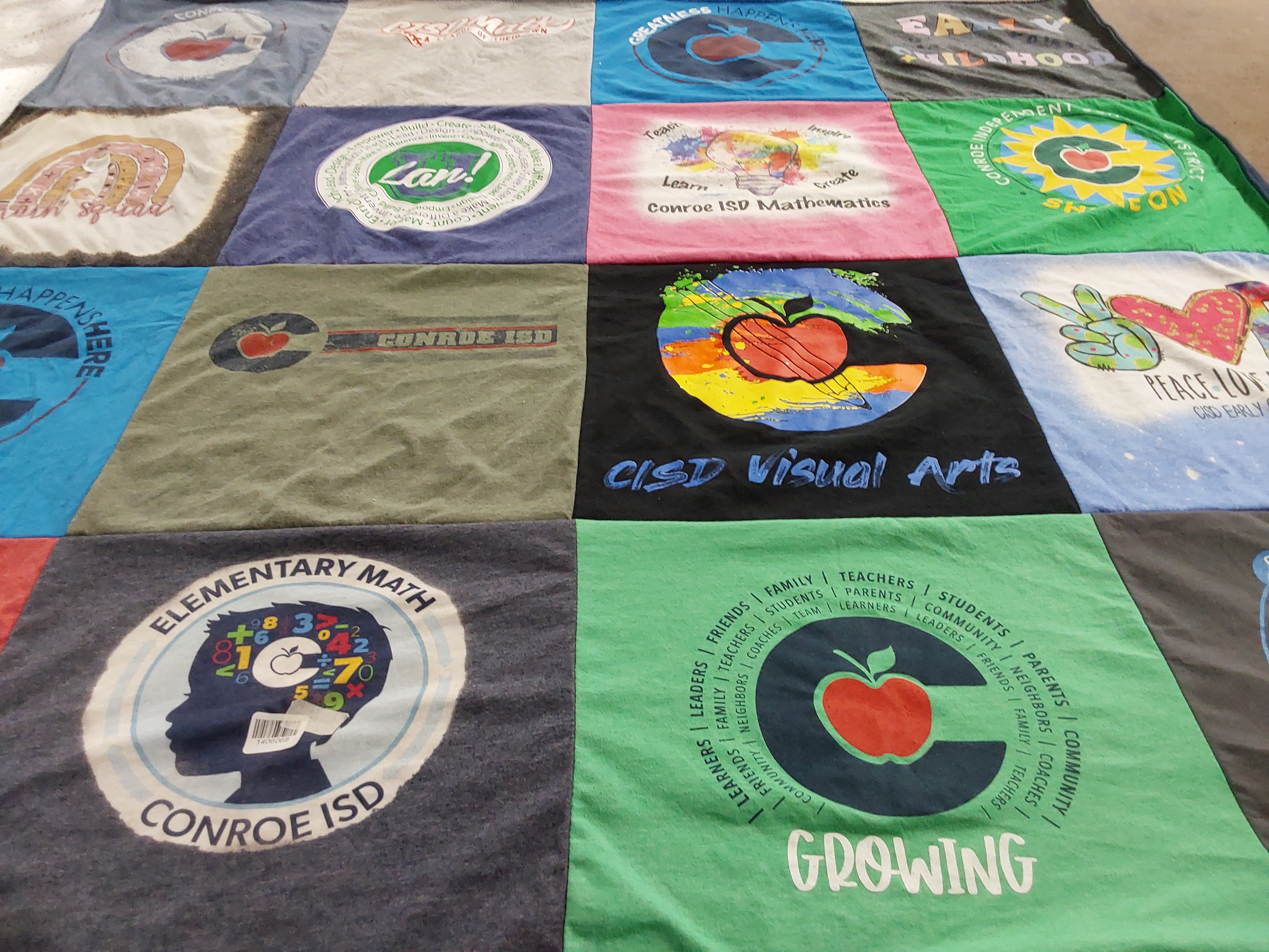 T-shirt quilt with education, mathematics themes by Tammy from TX