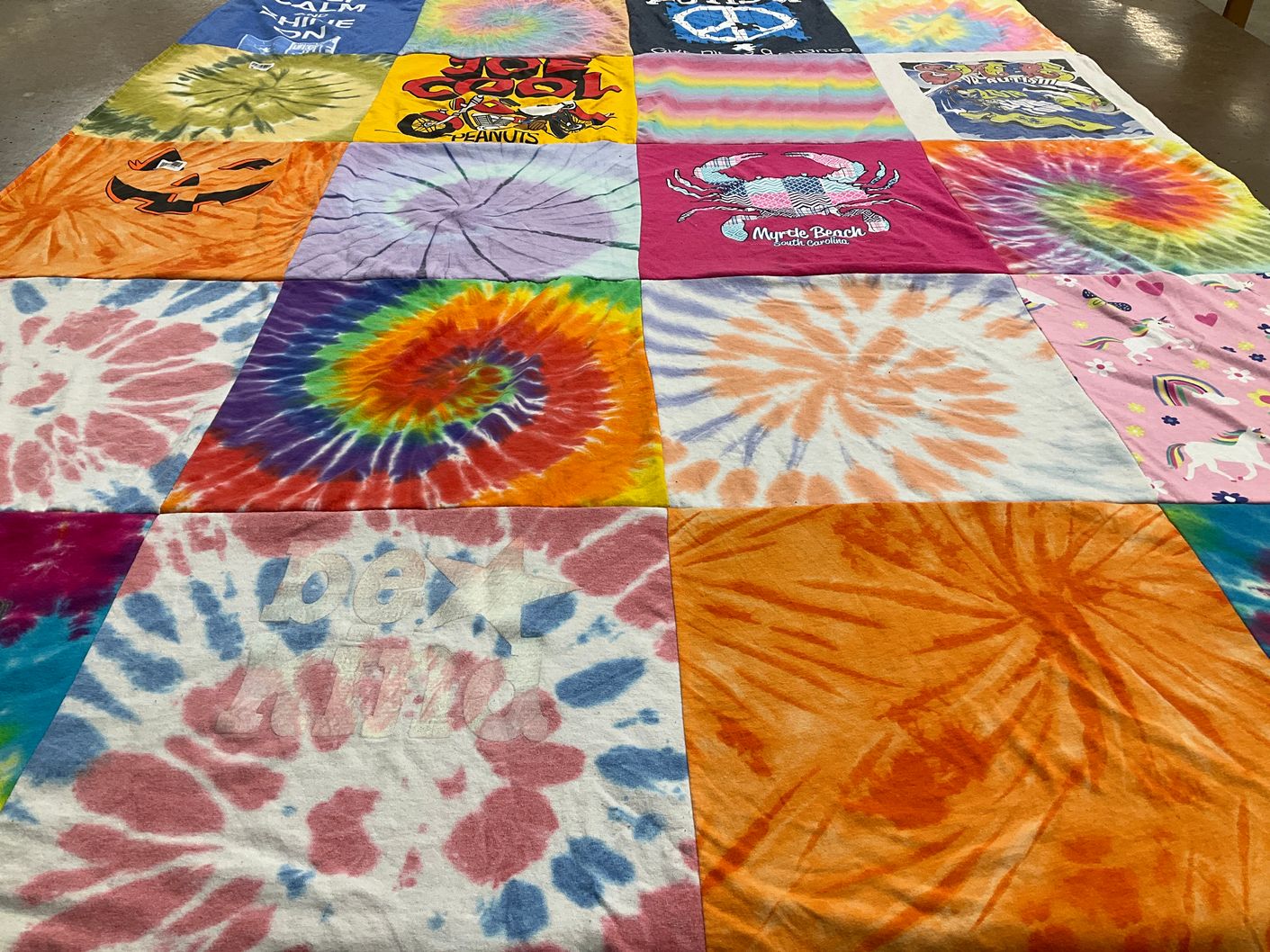 T-shirt quilt with tie dye, beach themes by SUZANNE from MA