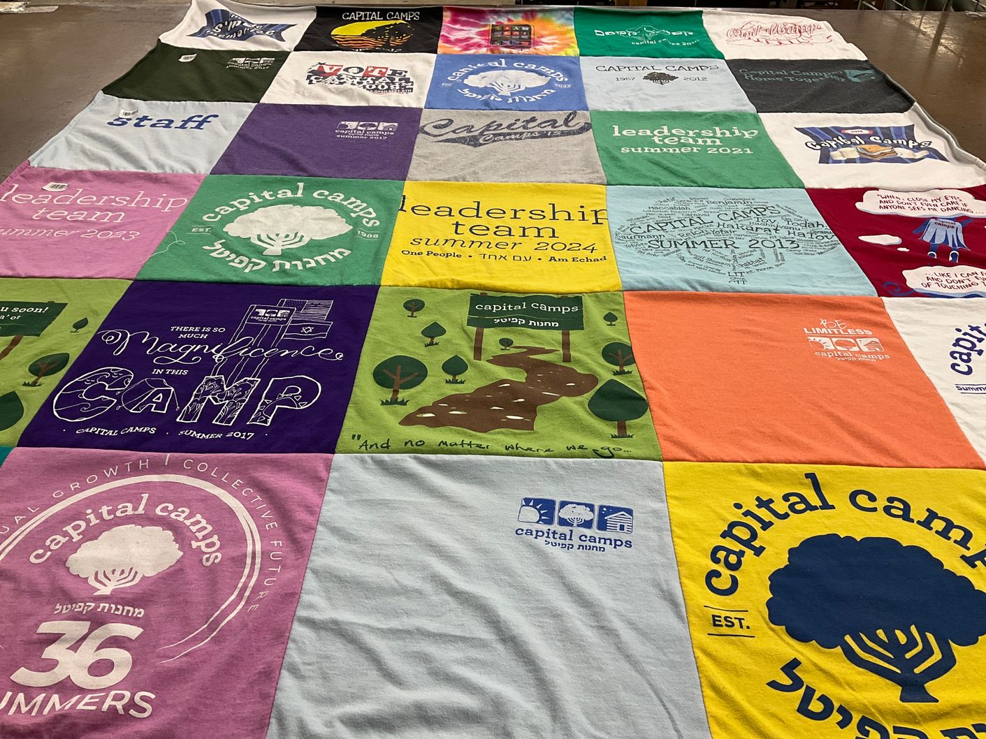 T-shirt quilt with camping, leadership themes by Edina from MD