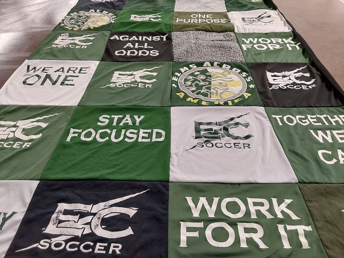 T-shirt quilt featuring ec soccer by Sam from MA