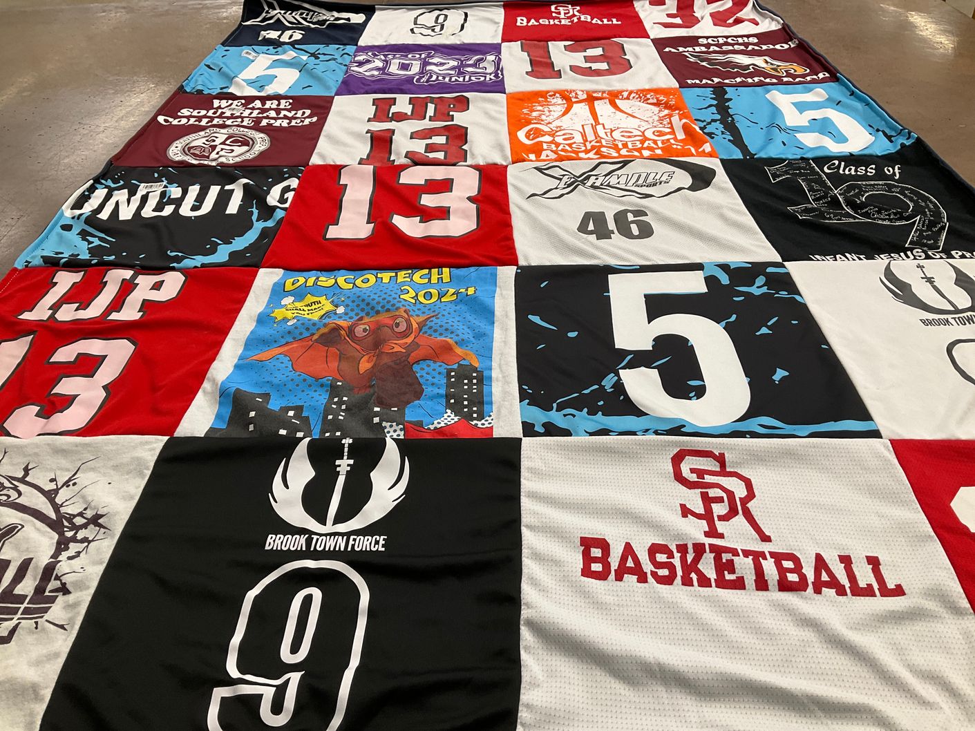 T-shirt quilt featuring s.r. basketball team by Susan from IL