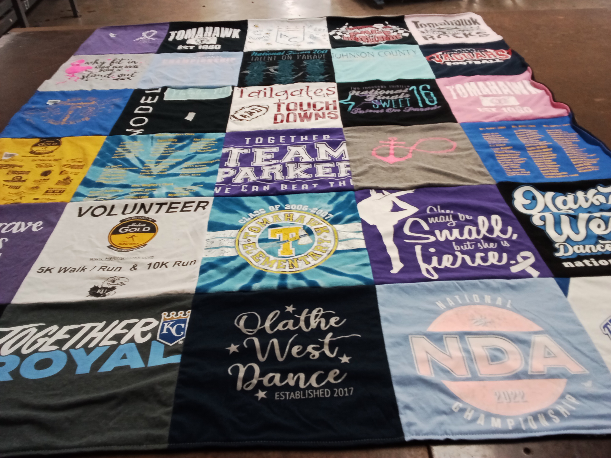 T-shirt quilt from tamahawk elementary school, olathe west high school by Michele from KS