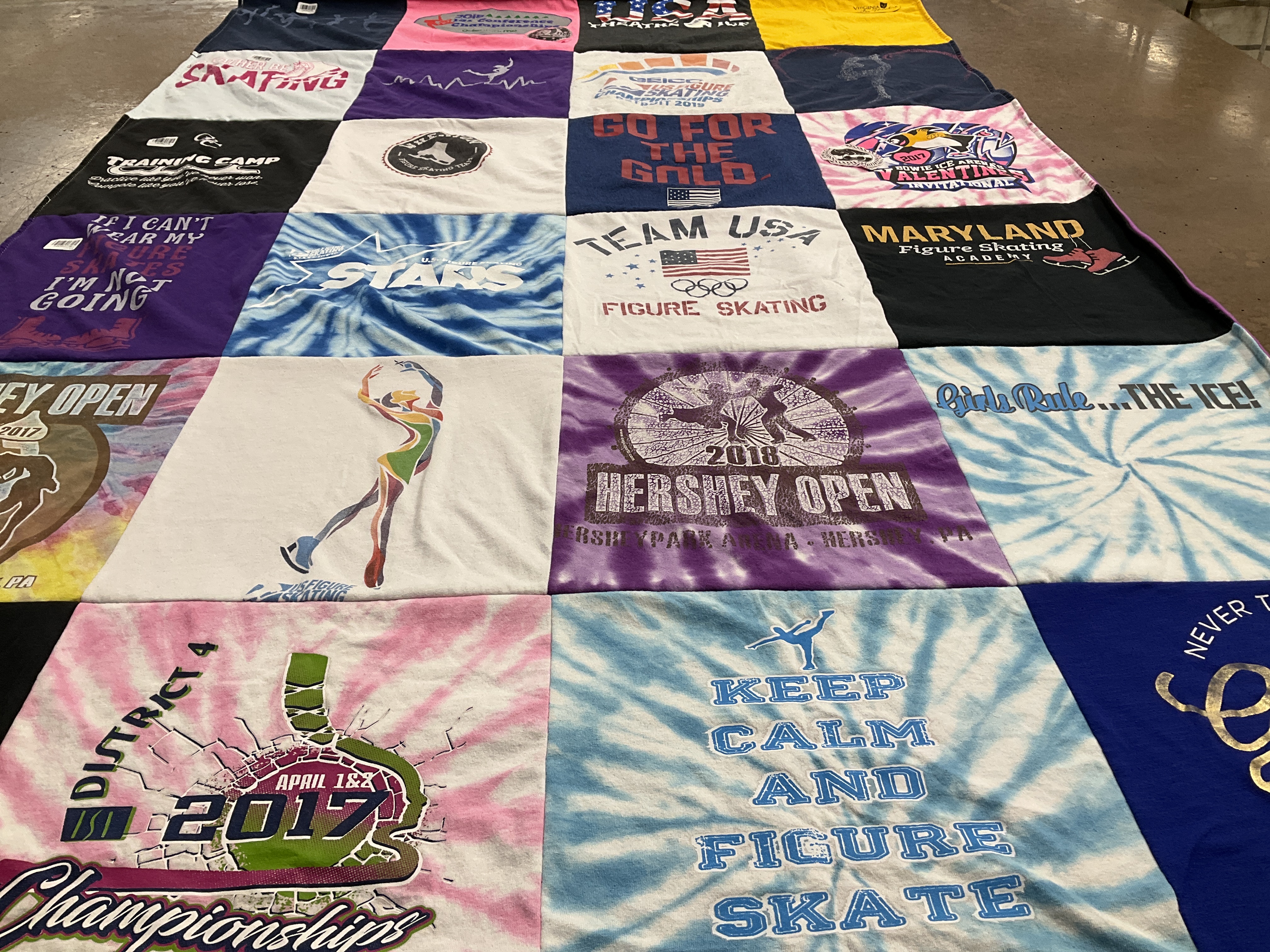 T-shirt quilt with figure skating themes by Stefanie from MD