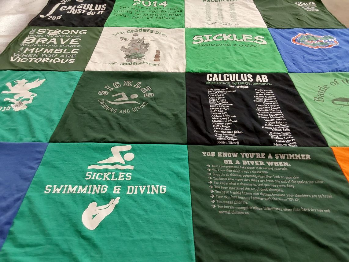 T-shirt quilt featuring sickles swimming and diving by Kathy from FL