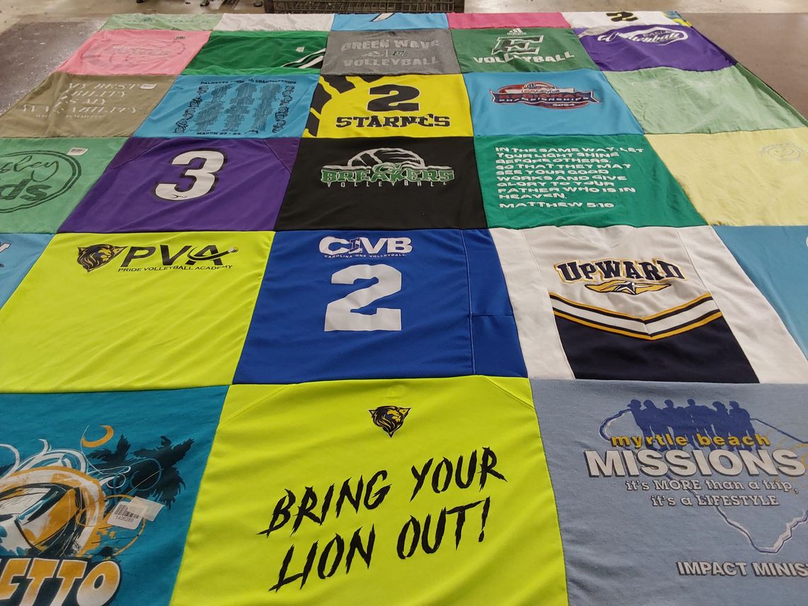 T-shirt quilt with volleyball, community service themes by Jessica from SC