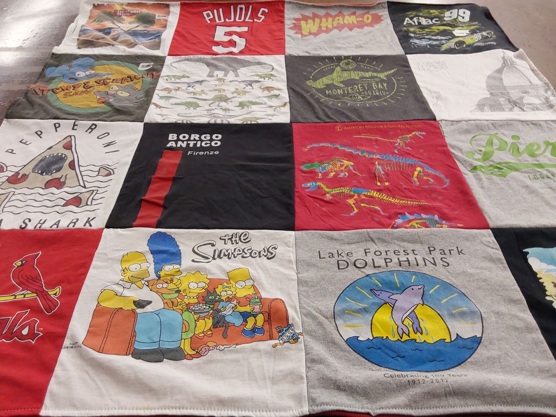 T-shirt quilt with baseball, cartoons themes by Michelle from WA