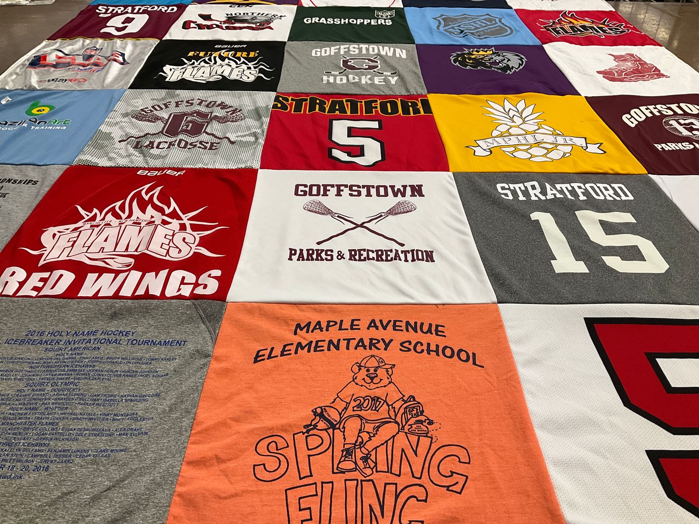 T-shirt quilt featuring stratford hockey team, goffstown hockey team by Karen from NH