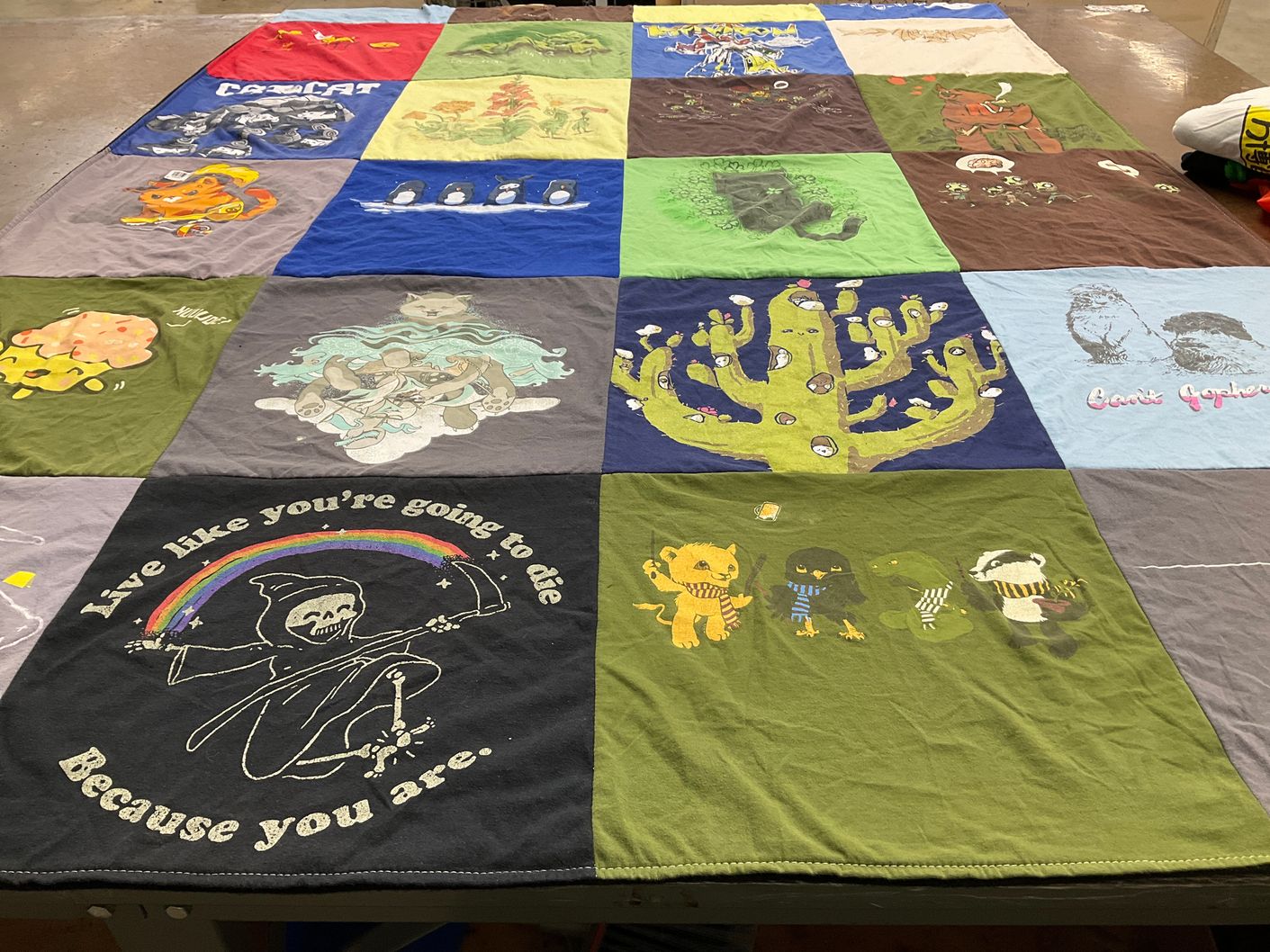 T-shirt quilt with cartoon, animals themes by Bridget from GA