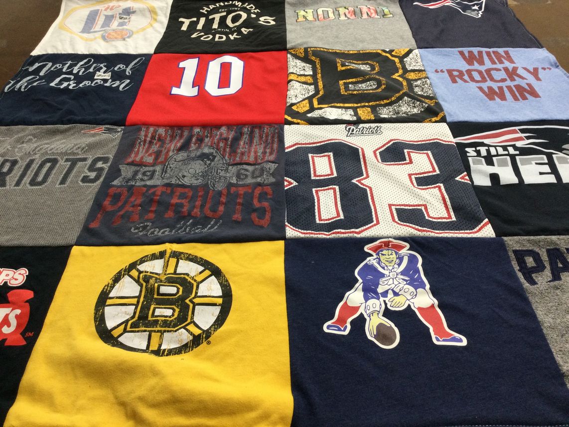 T-shirt quilt featuring new england patriots, boston bruins by Rob from MA