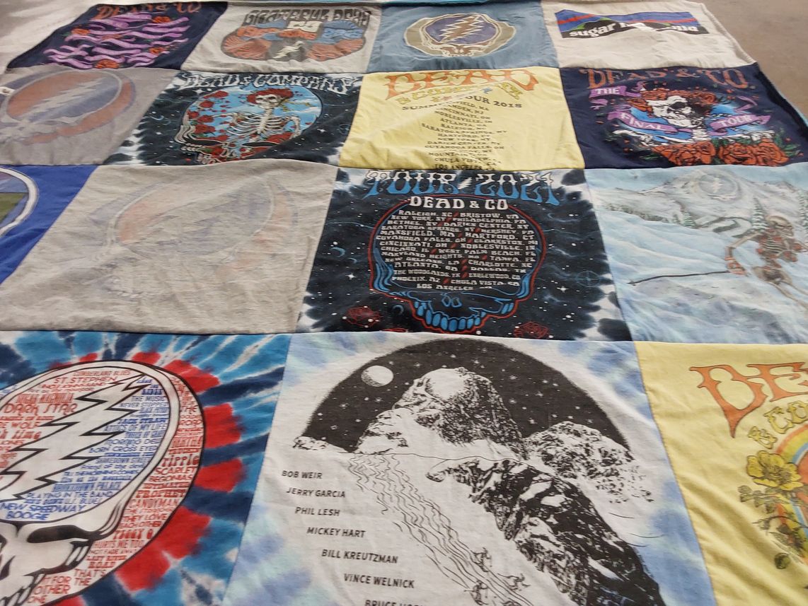 T-shirt quilt with music, concerts themes by Jenn from CO
