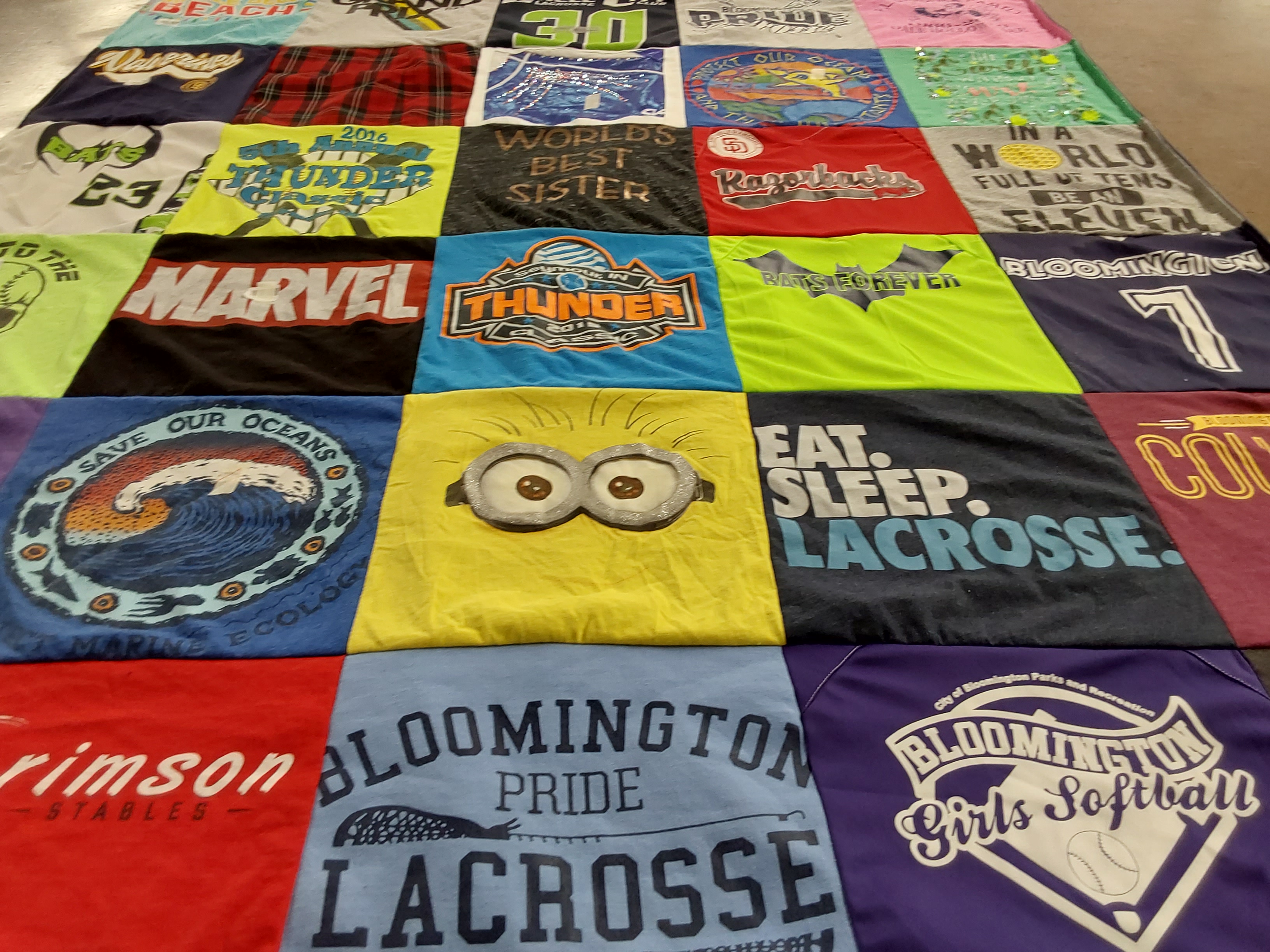 T-shirt quilt featuring bloomington girls softball, bloomington pride lacrosse by Heather from IN