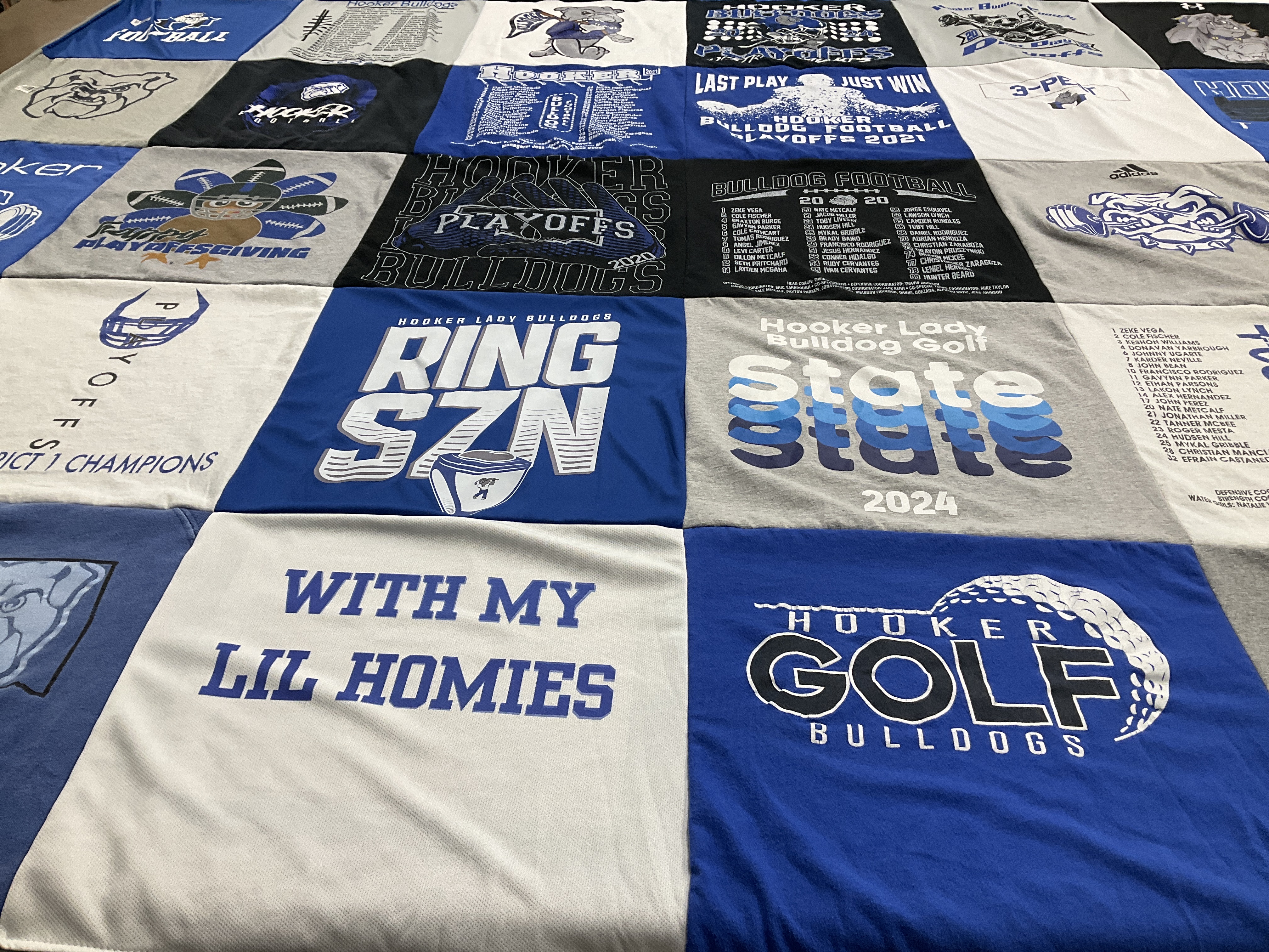 T-shirt quilt featuring hooker lady bulldogs, hooker bulldogs football by Powers, from OK