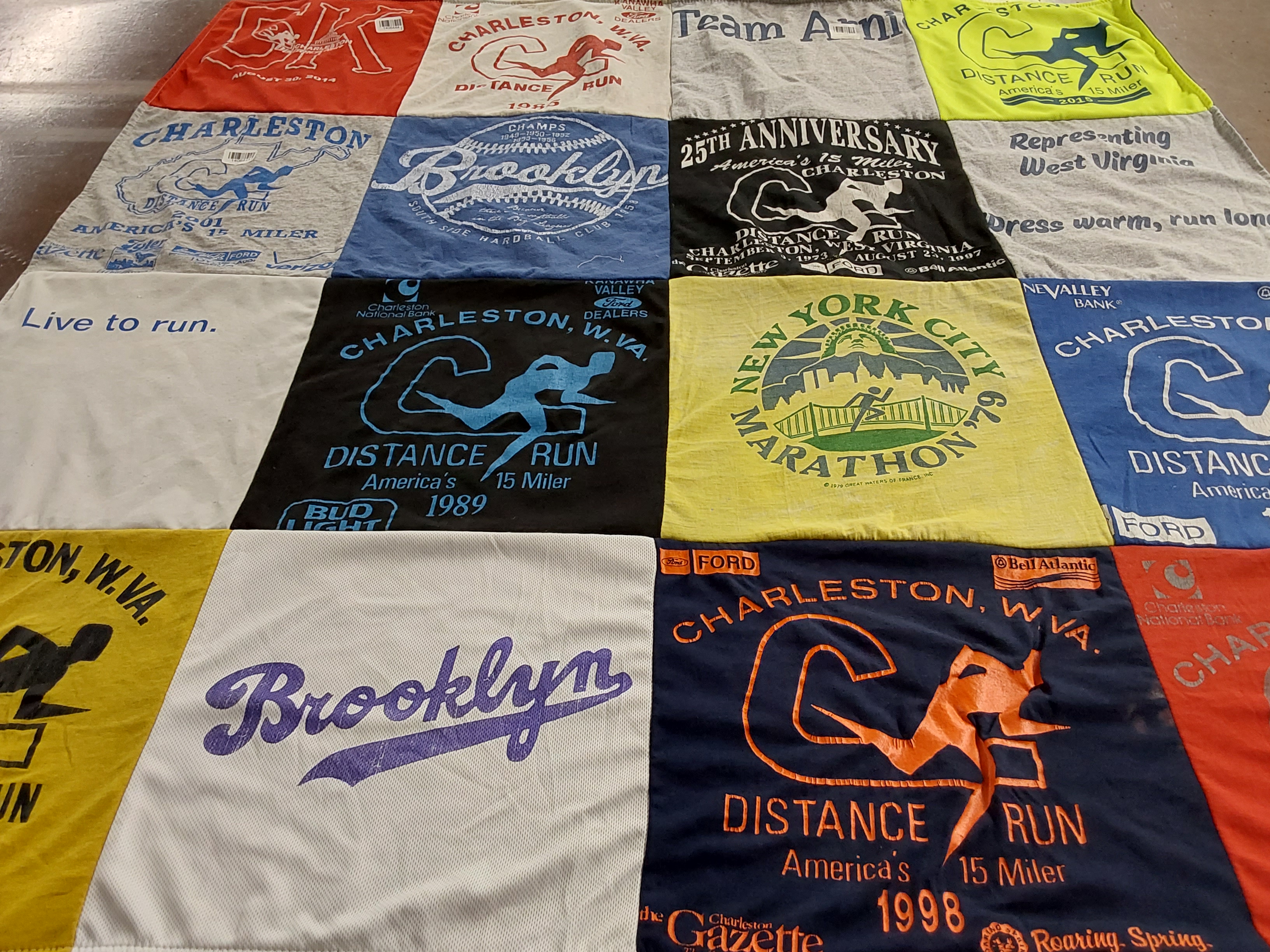 T-shirt quilt with running, marathons themes by Judy from WV