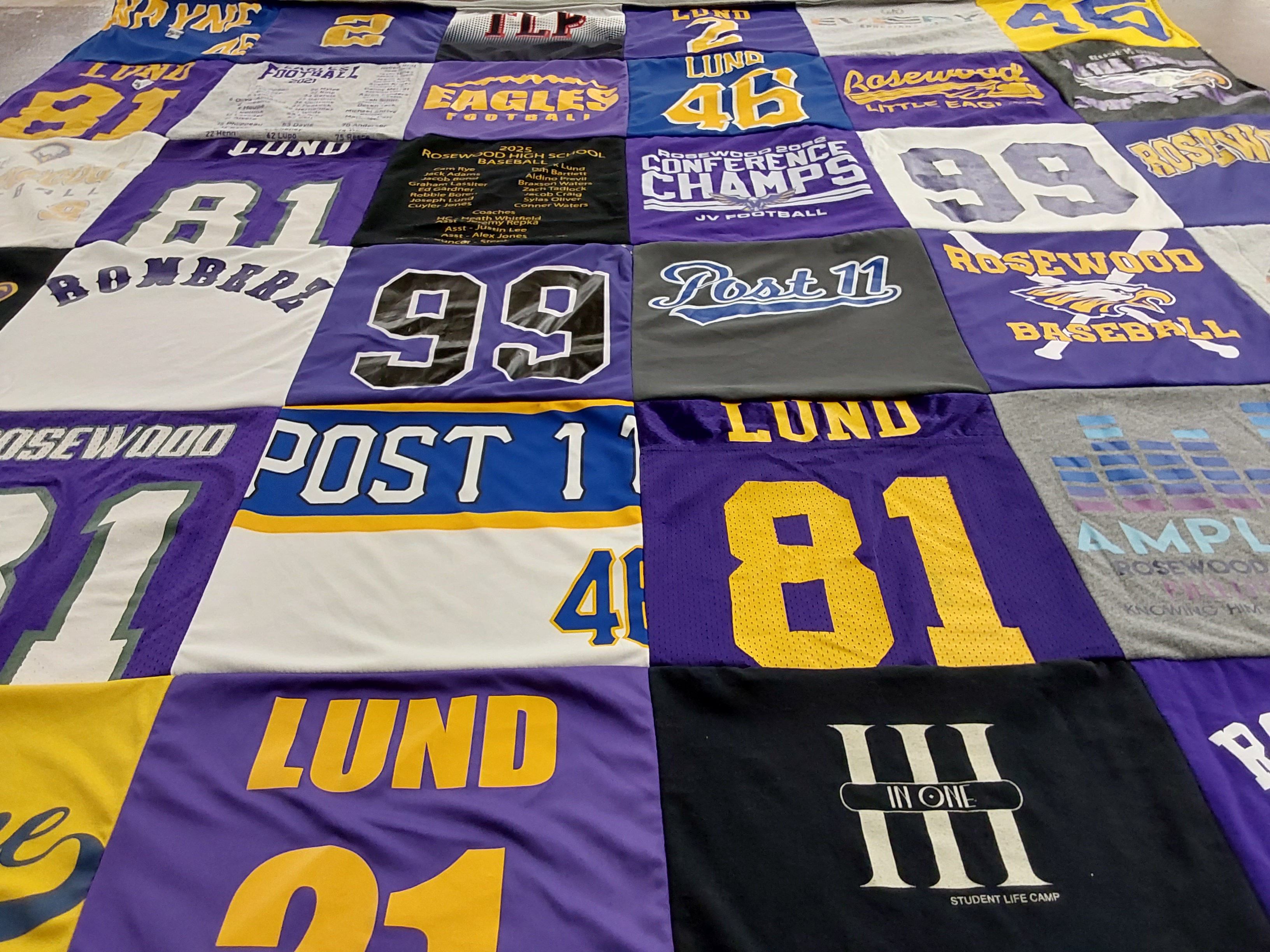 T-shirt quilt featuring rosewood baseball, eagles football by Amy from NC