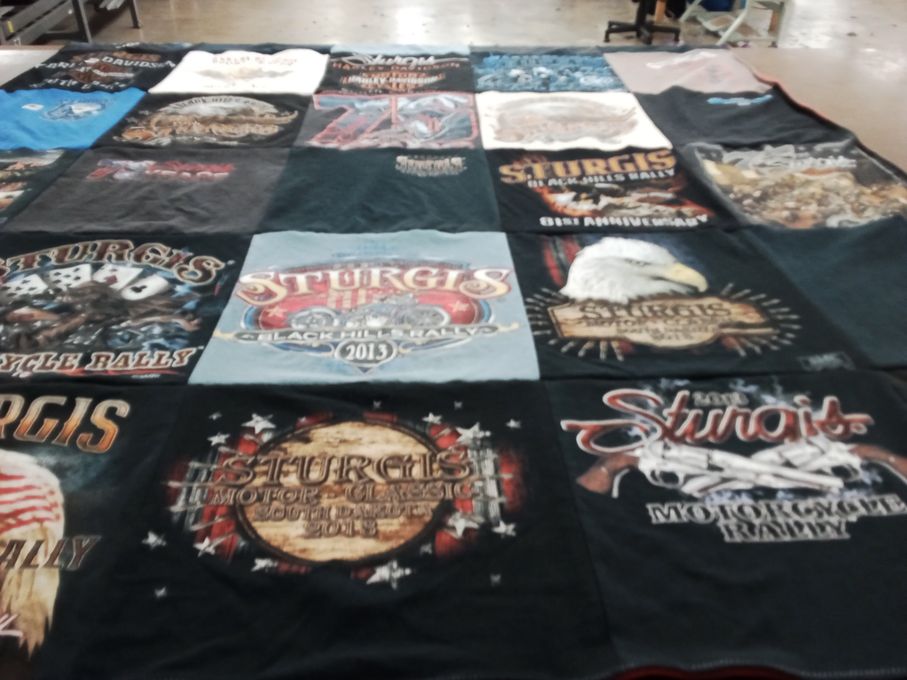 T-shirt quilt with motorcycles, biking themes by Sandra from MN