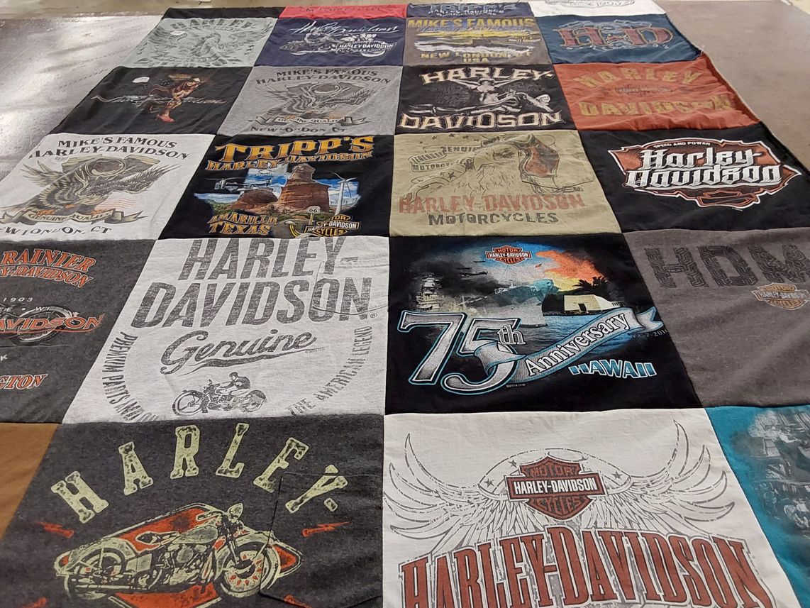 T-shirt quilt with motorcycles themes by Celestina from TX