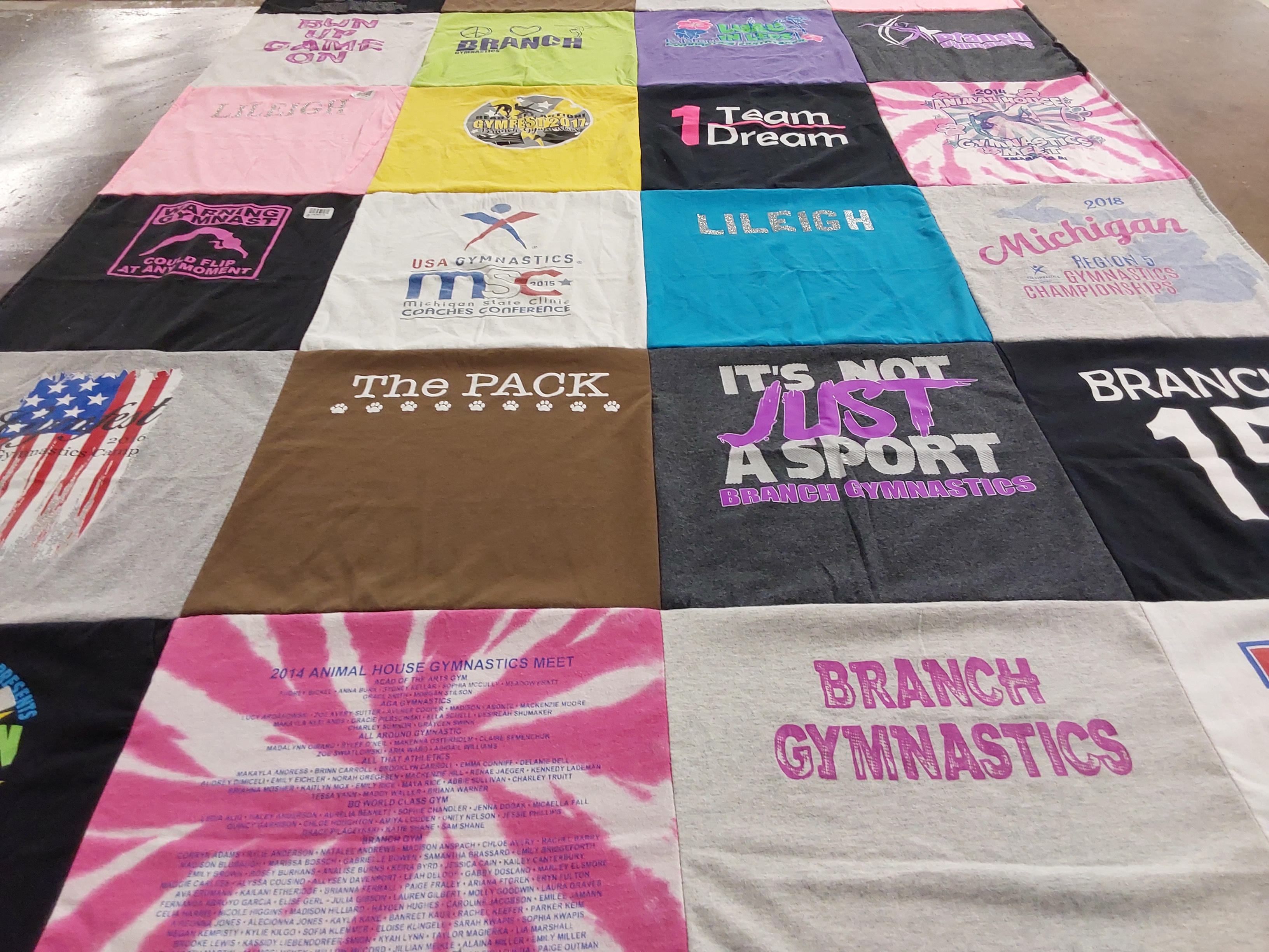 T-shirt quilt from branch gymnastics by Michelle from MI