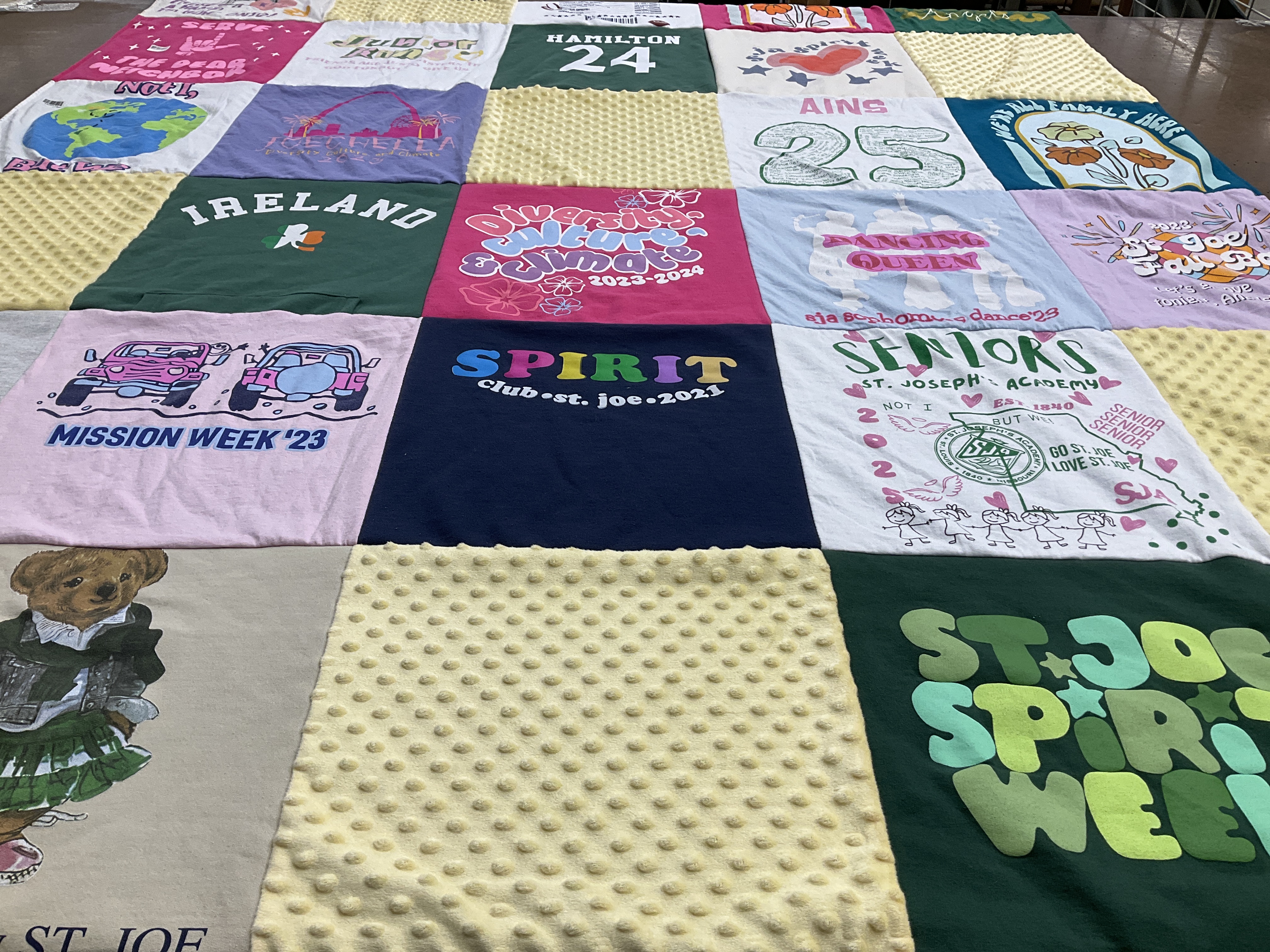 T-shirt quilt from st. joseph academy by Katie from MO