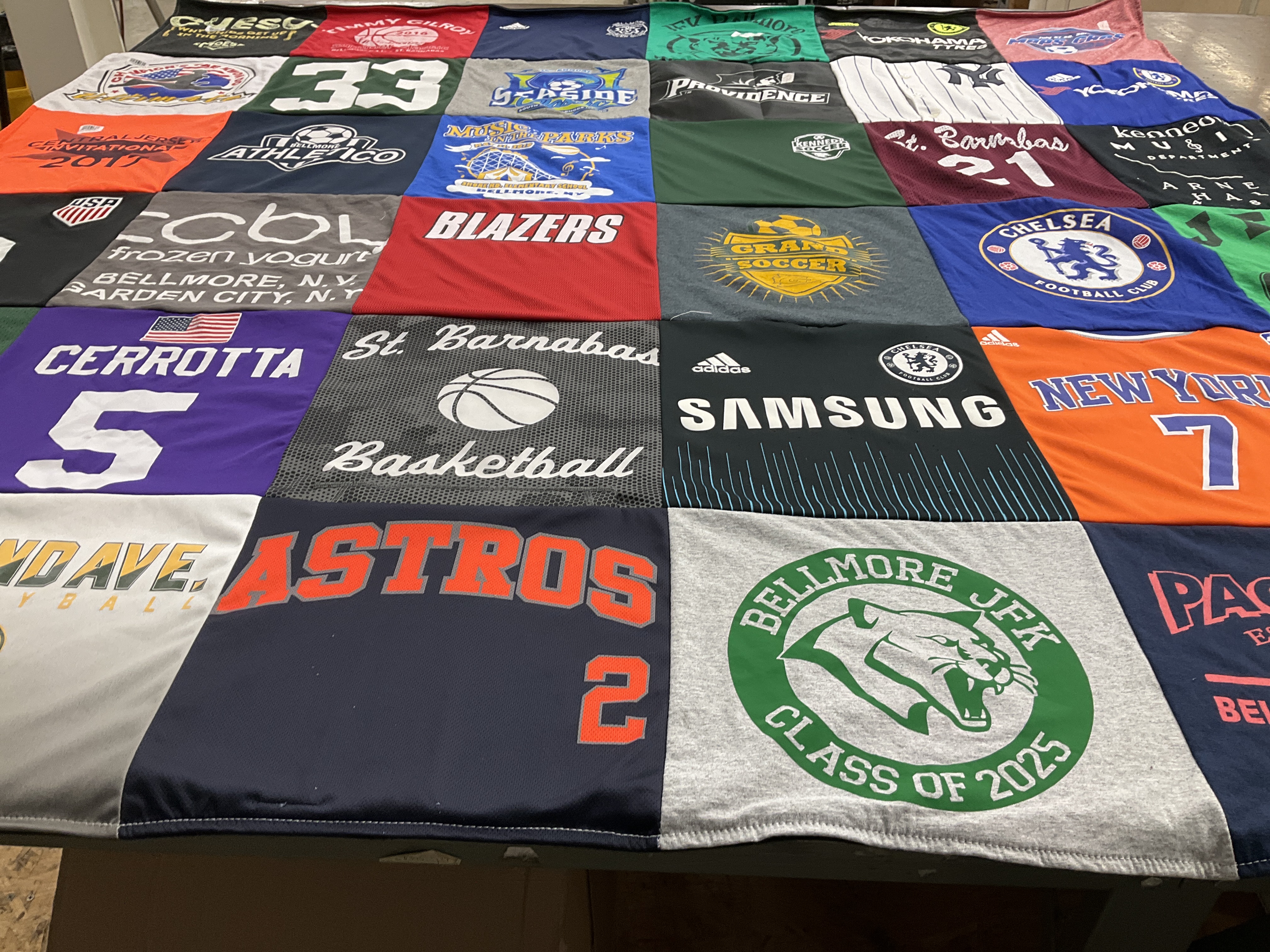T-shirt quilt featuring astros, chelsea football club by Denise from NY