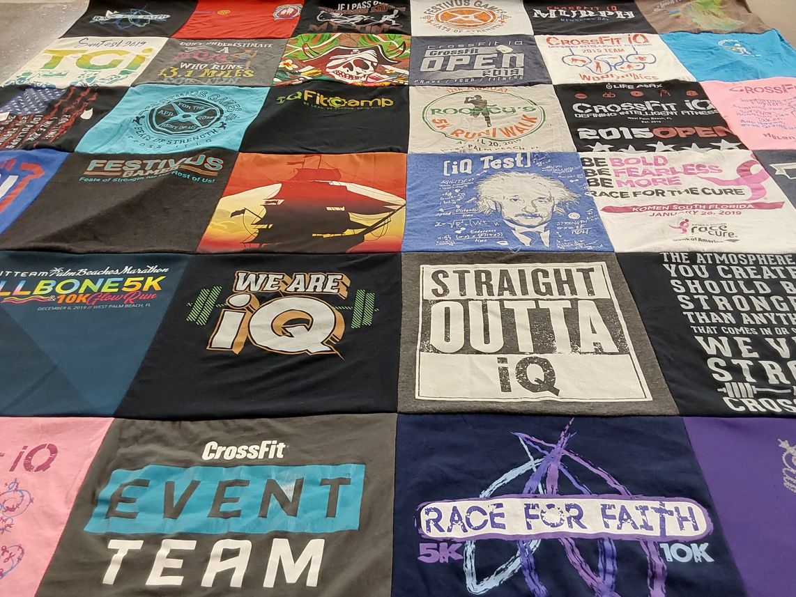 T-shirt quilt with fitness, running themes by Shanna from FL
