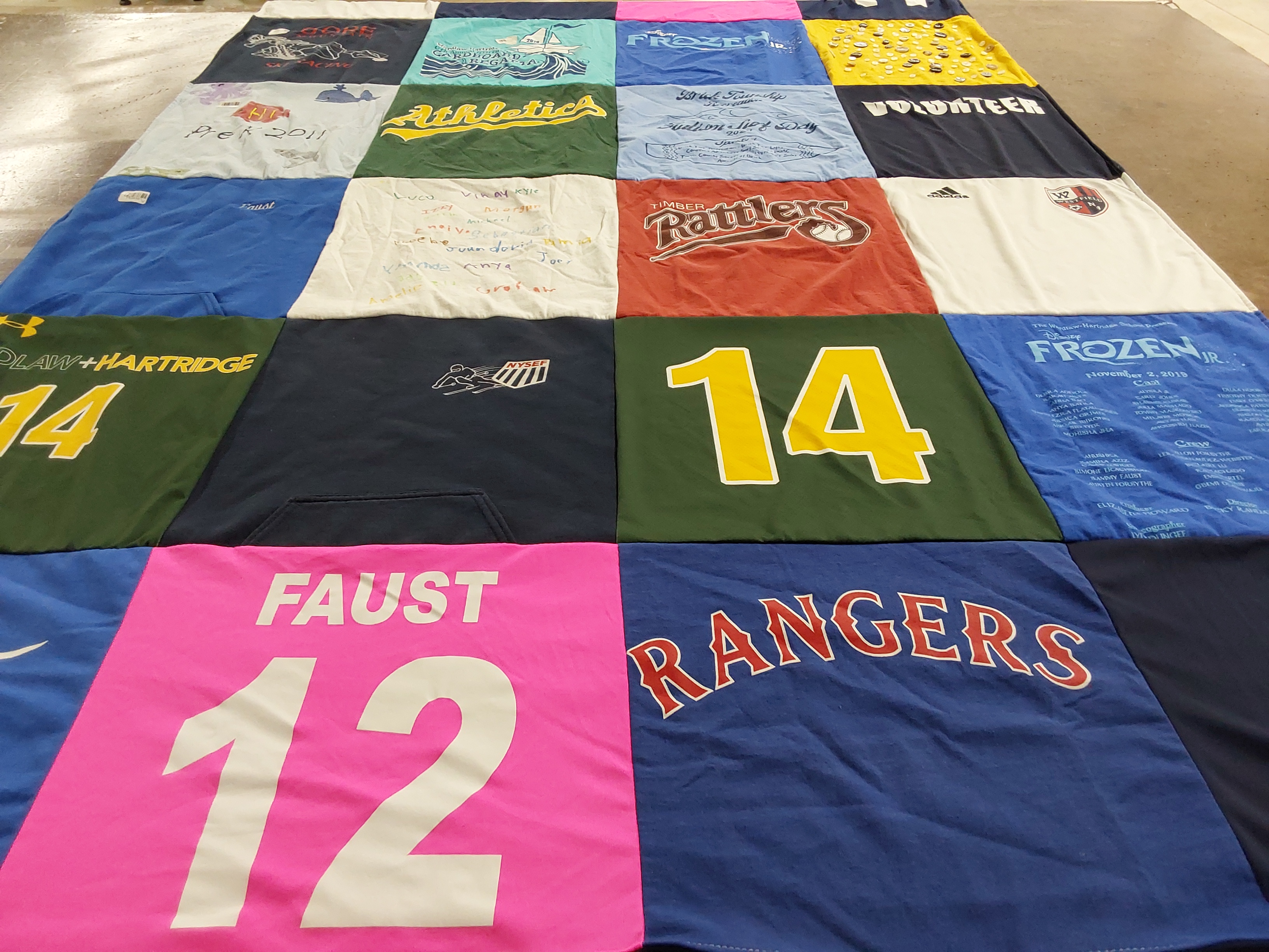 T-shirt quilt featuring timber rattlers by Sarah from NJ