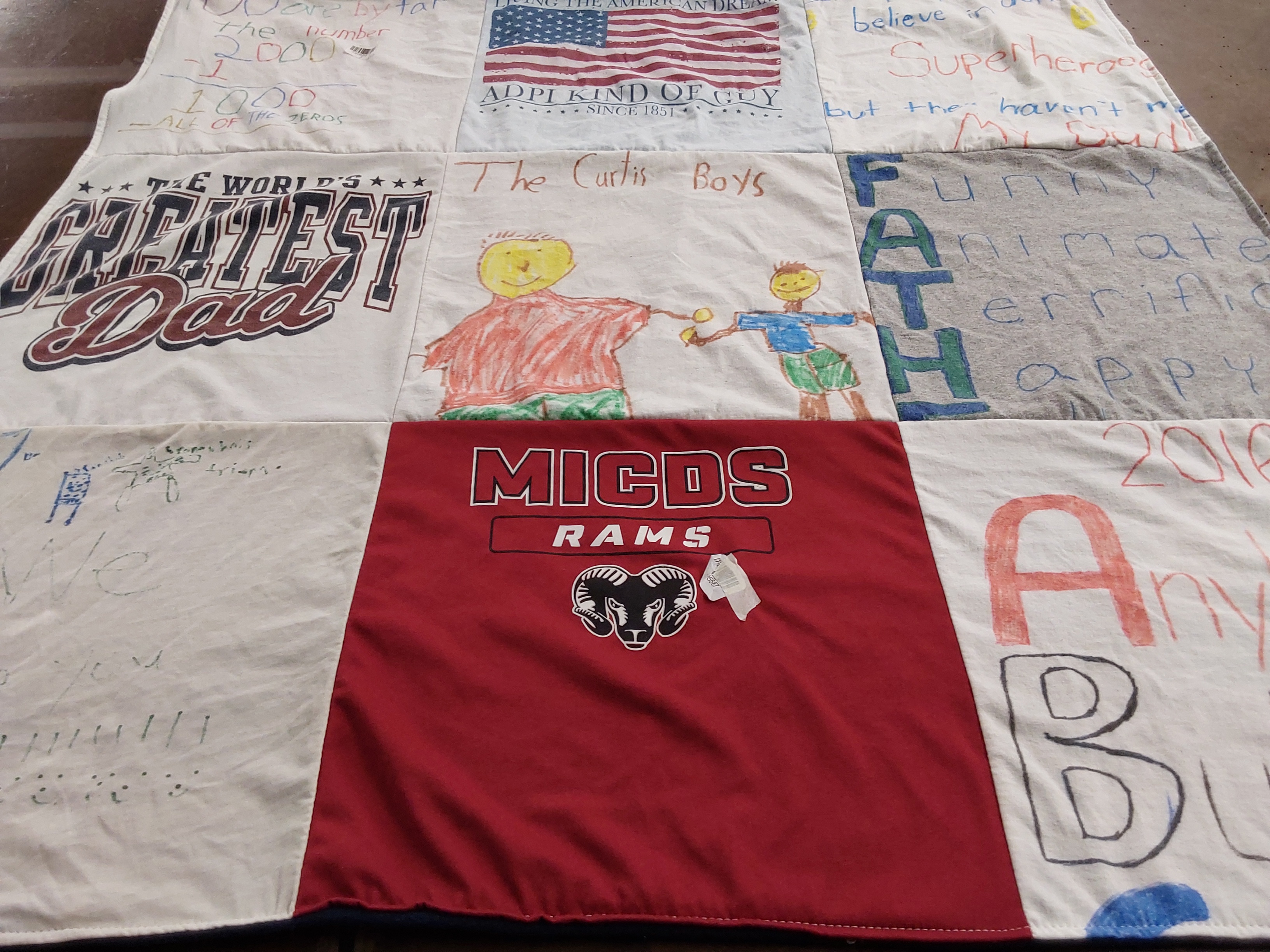 T-shirt quilt featuring micds rams by Hannah from MO