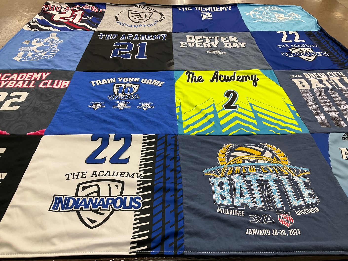 T-shirt quilt with volleyball, sports themes by Karen from IN