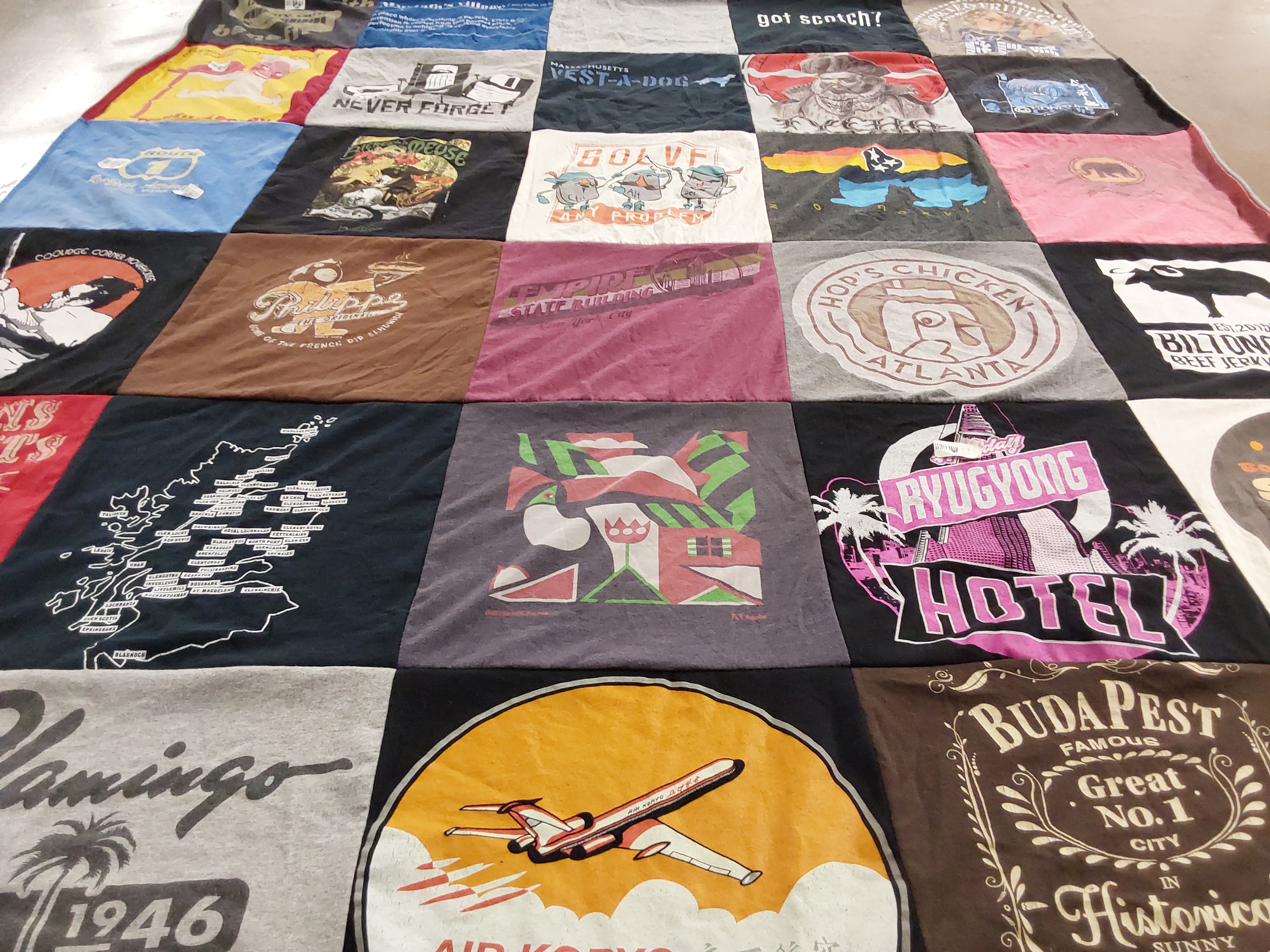 T-shirt quilt with art, culture themes by John from MA