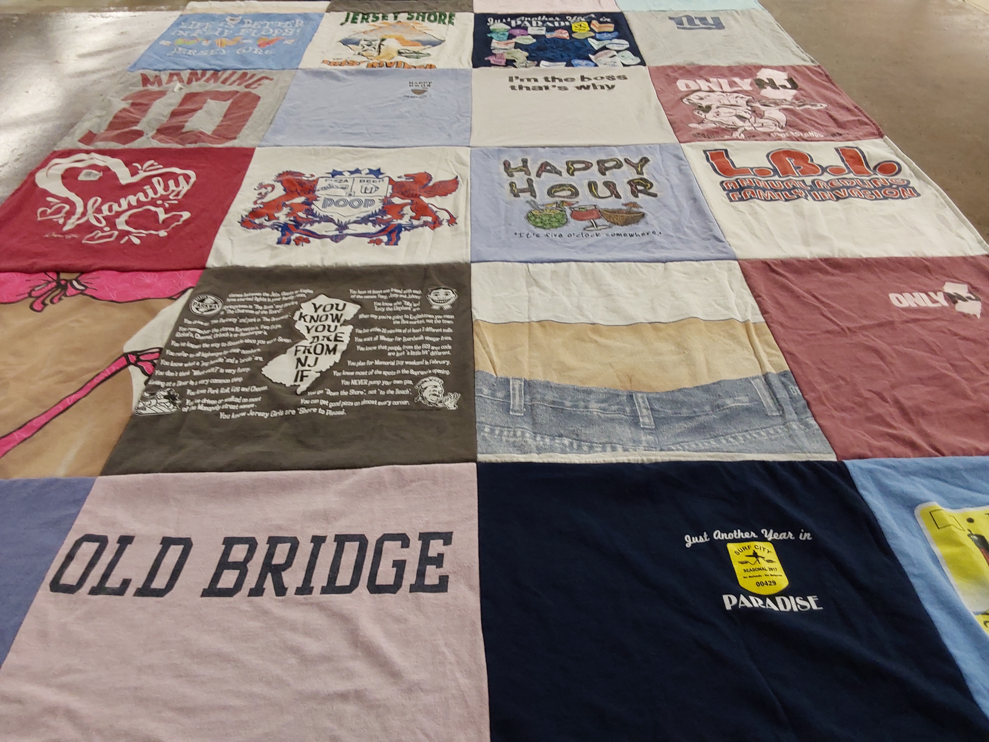 T-shirt quilt with family, humor themes by Barbara from AZ
