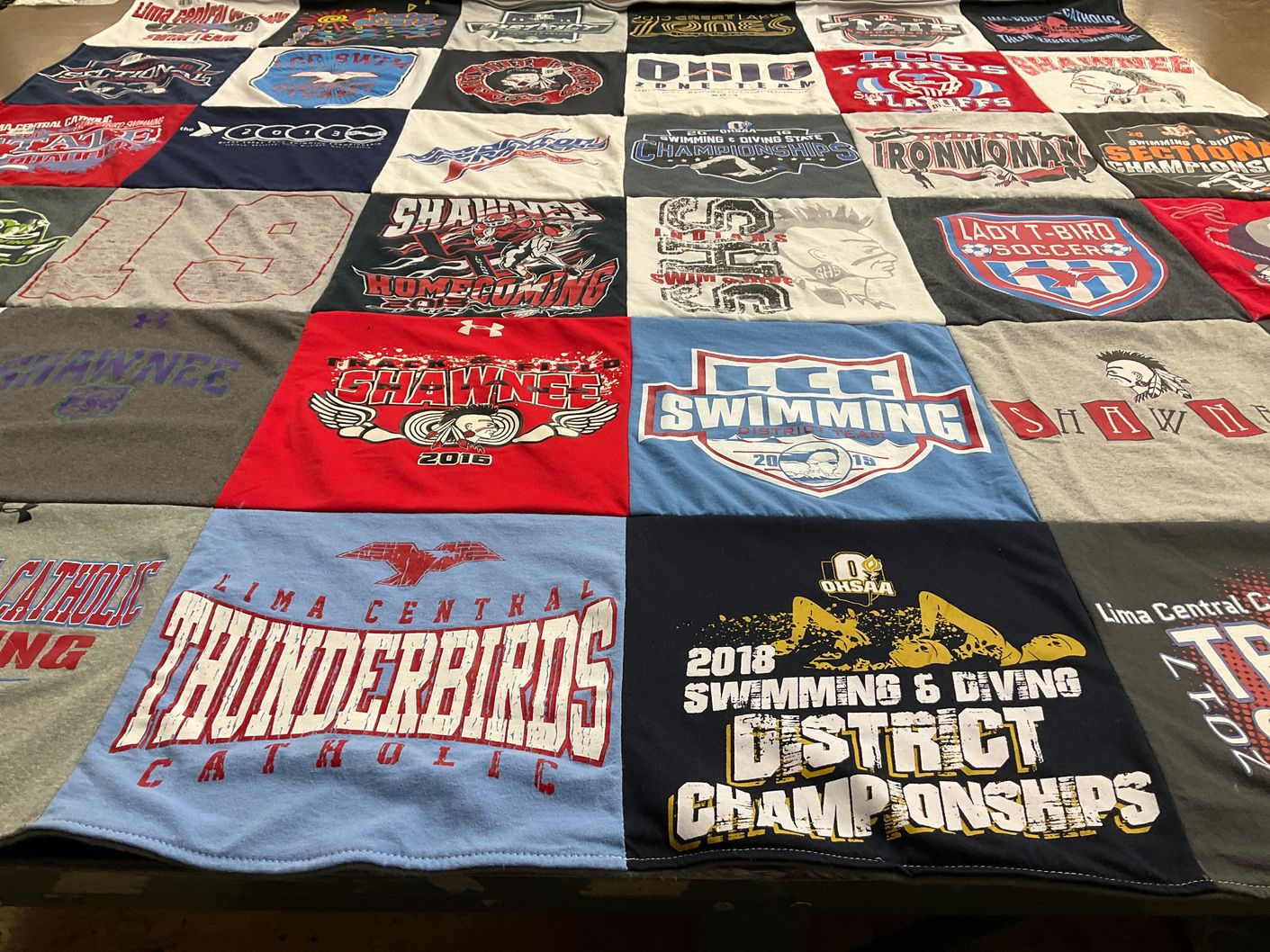 T-shirt quilt featuring lima central catholic swimming, shawnee soccer by Tonya from OH