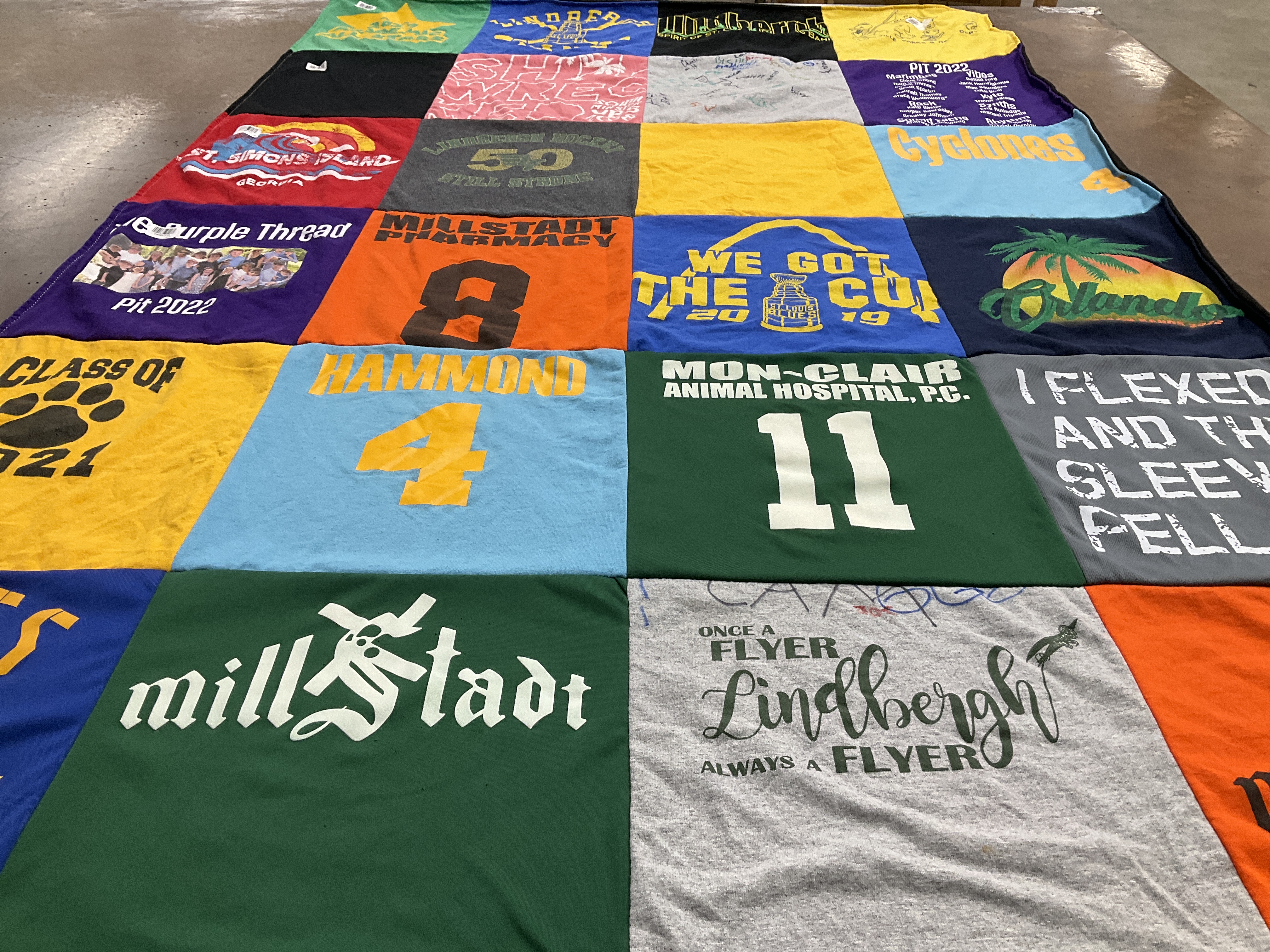 T-shirt quilt featuring cyclones by Mindy from MO