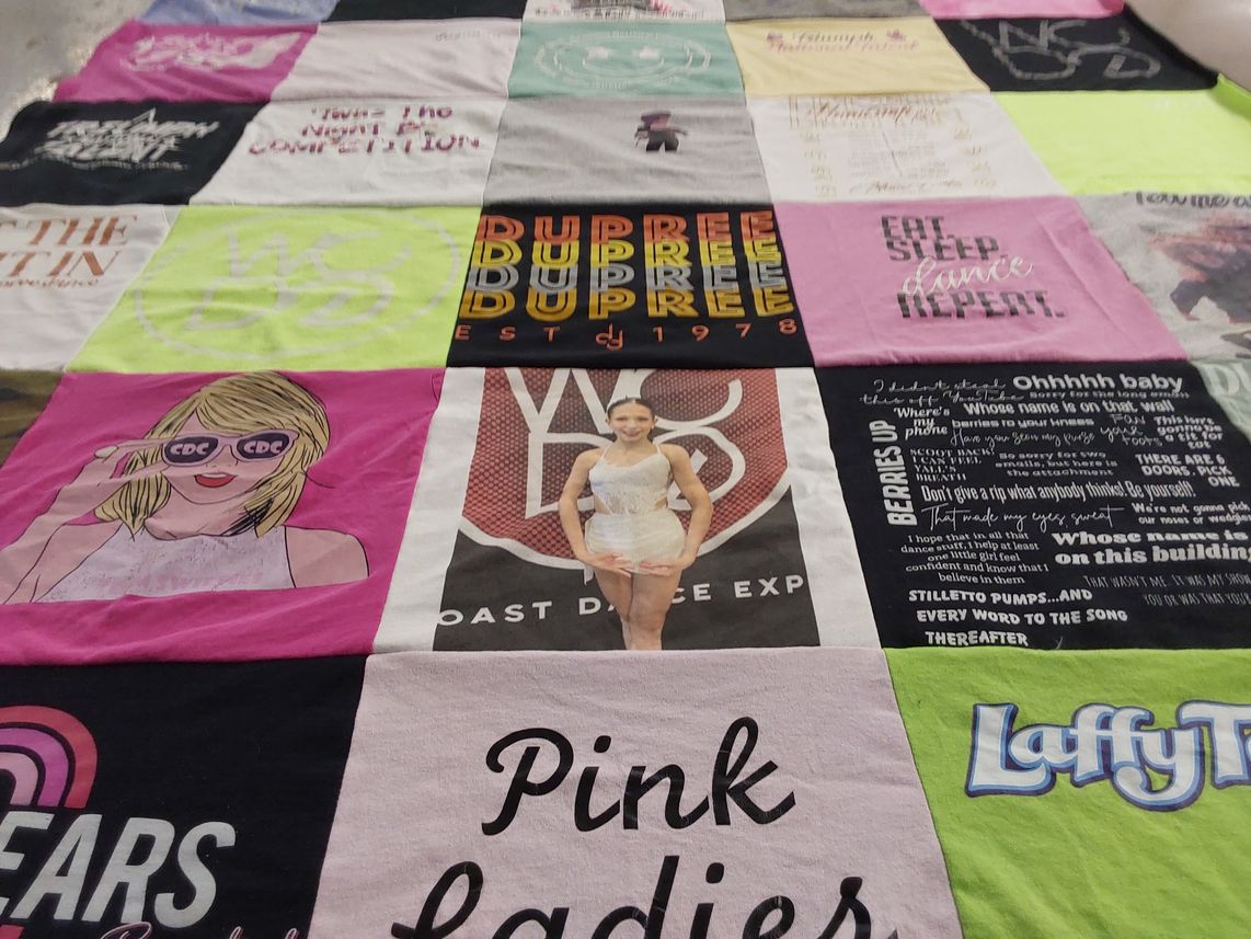 T-shirt quilt with dance, music themes by Lauren from LA