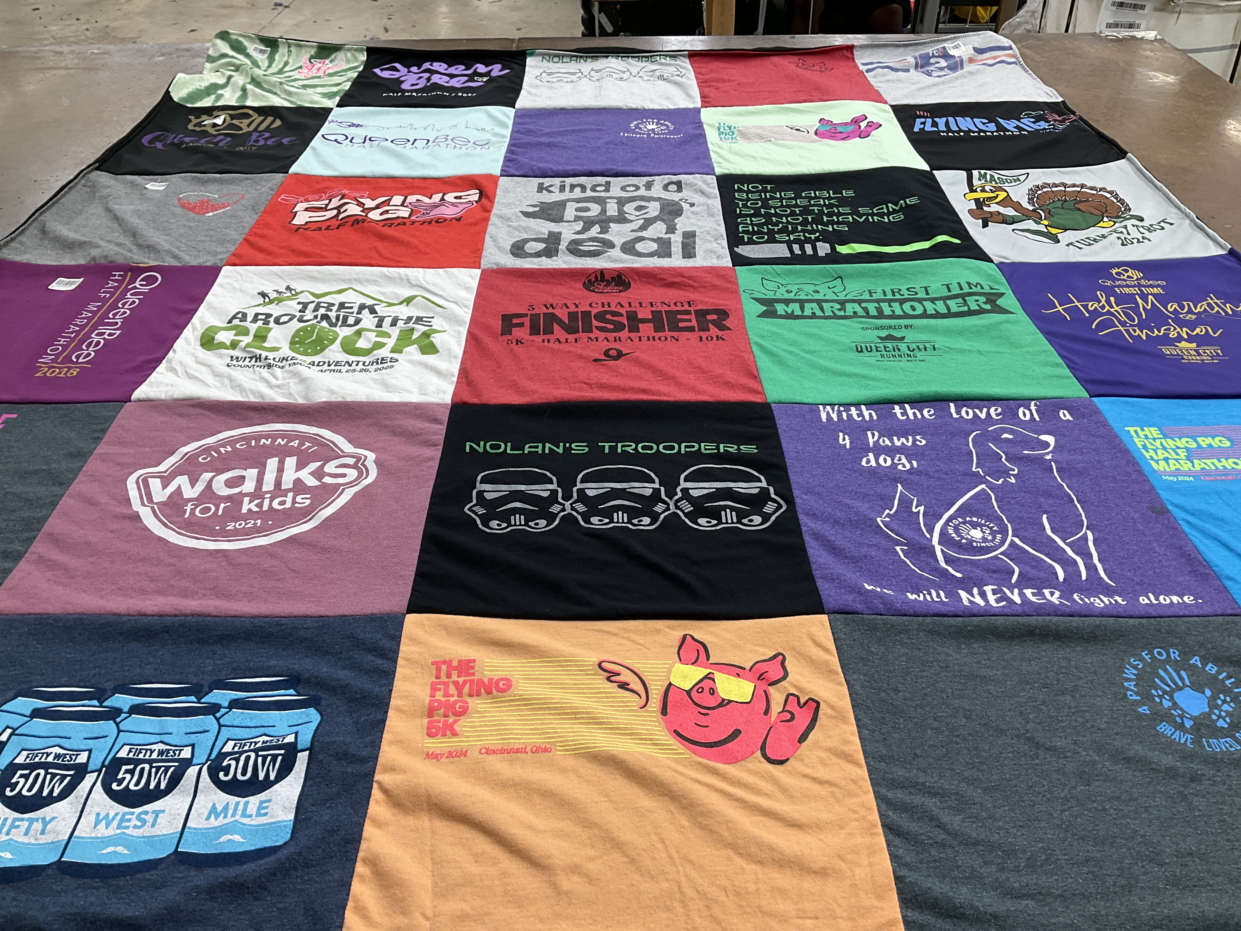 T-shirt quilt with running, marathons themes by Laura from OH