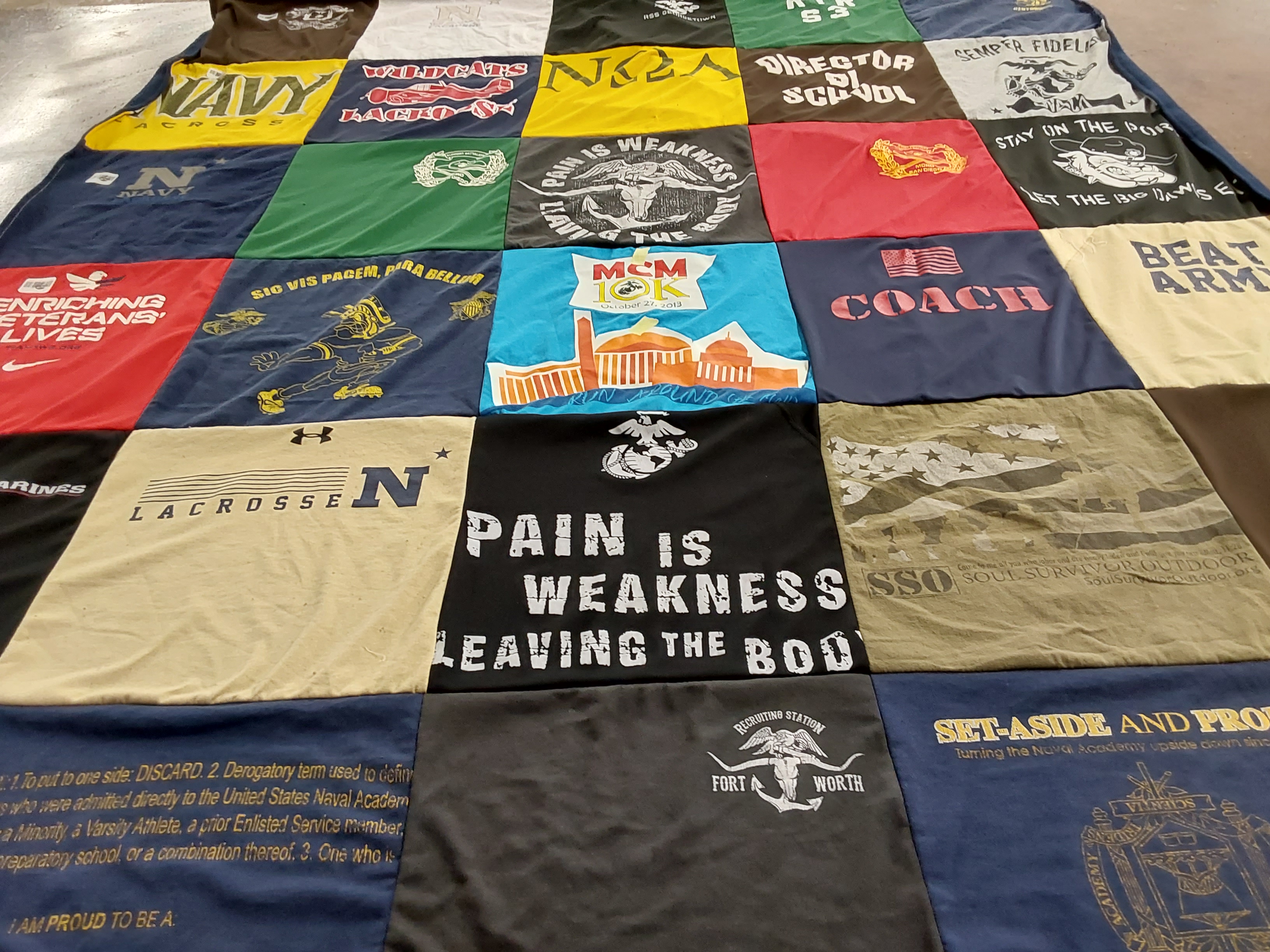 T-shirt quilt featuring navy lacrosse by Natalie from CA