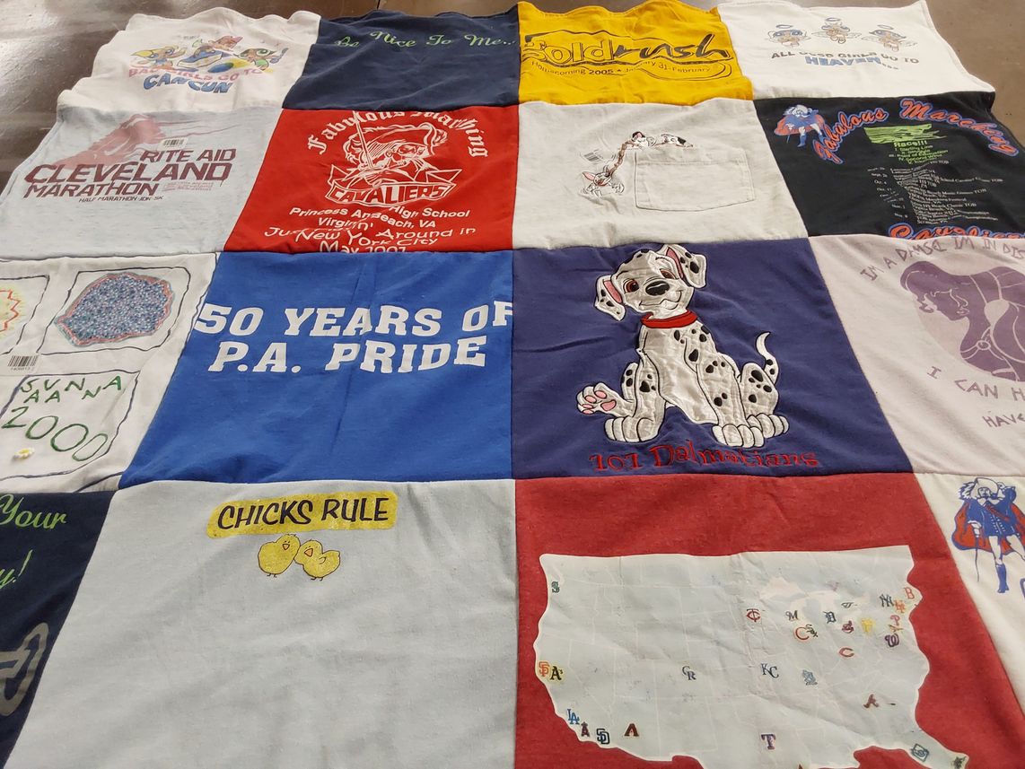 T-shirt quilt with running, marathons themes by Michele from VA