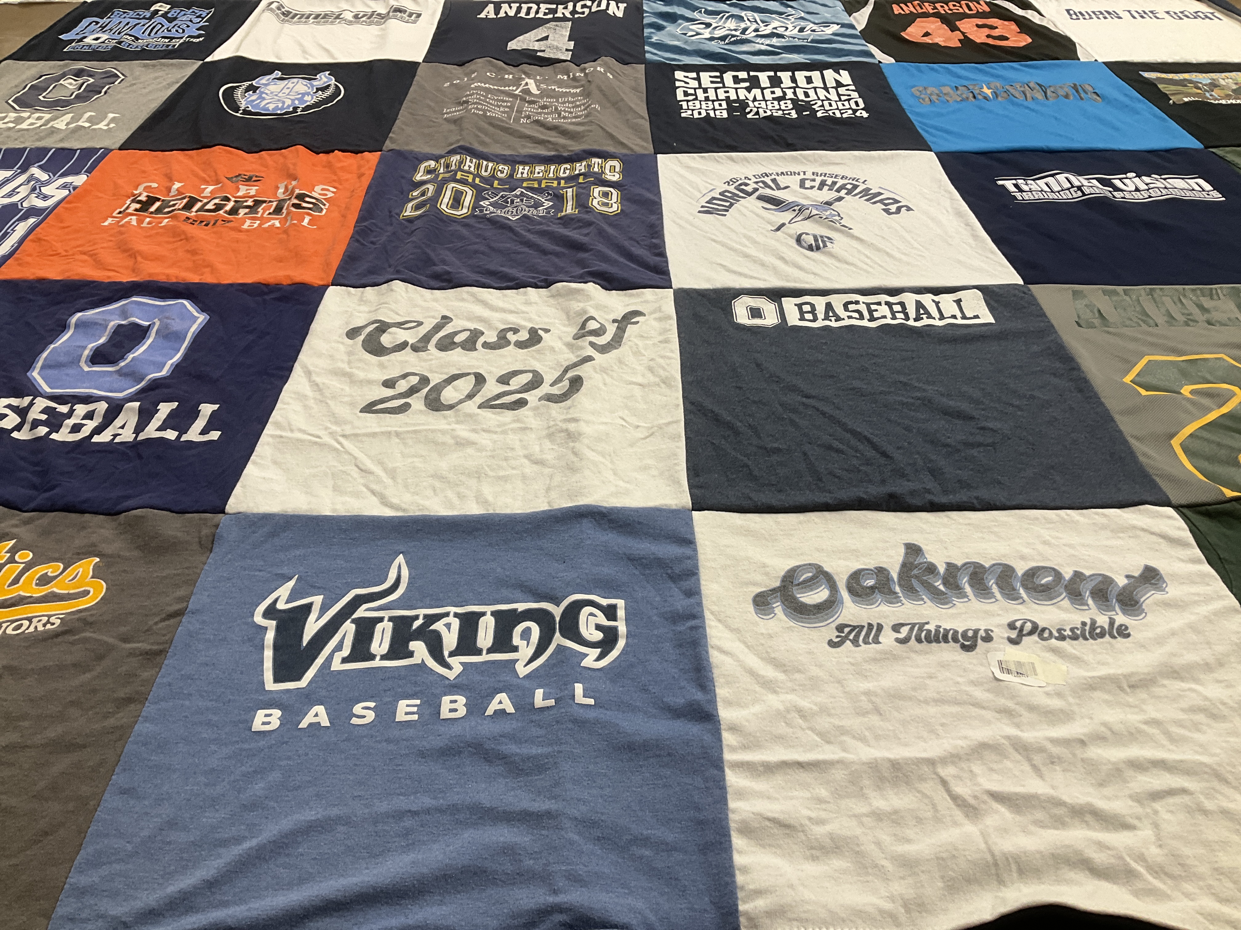 T-shirt quilt featuring viking baseball by Kirsten from CA