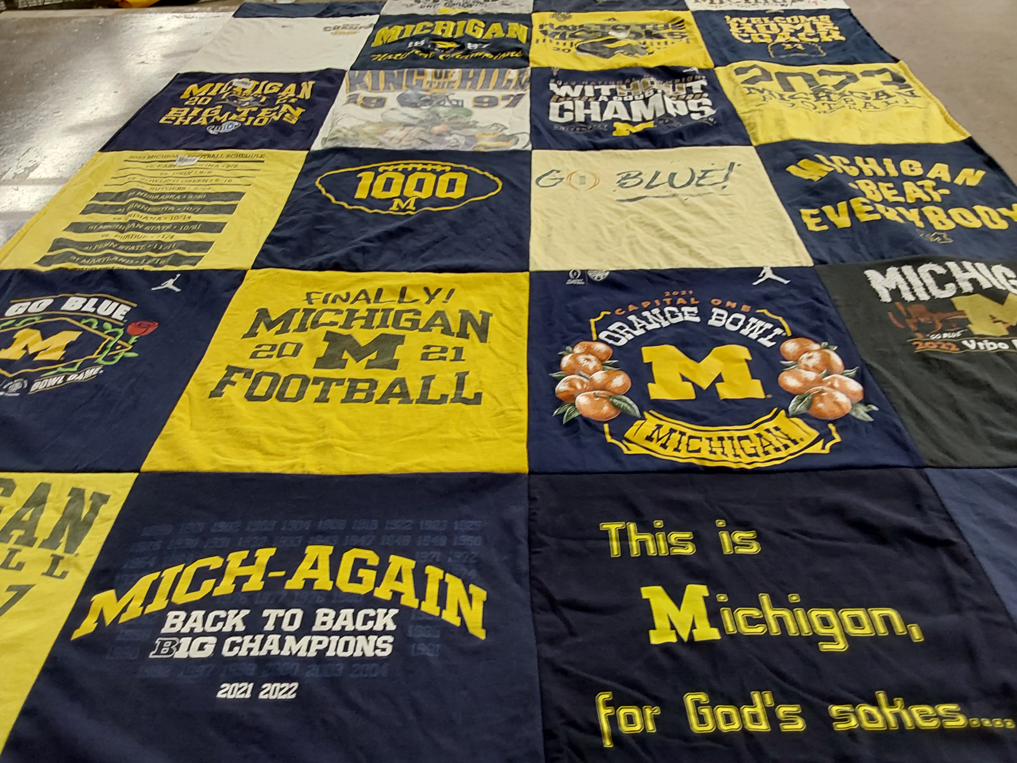 T-shirt quilt featuring university of michigan football by Jennifer from IN