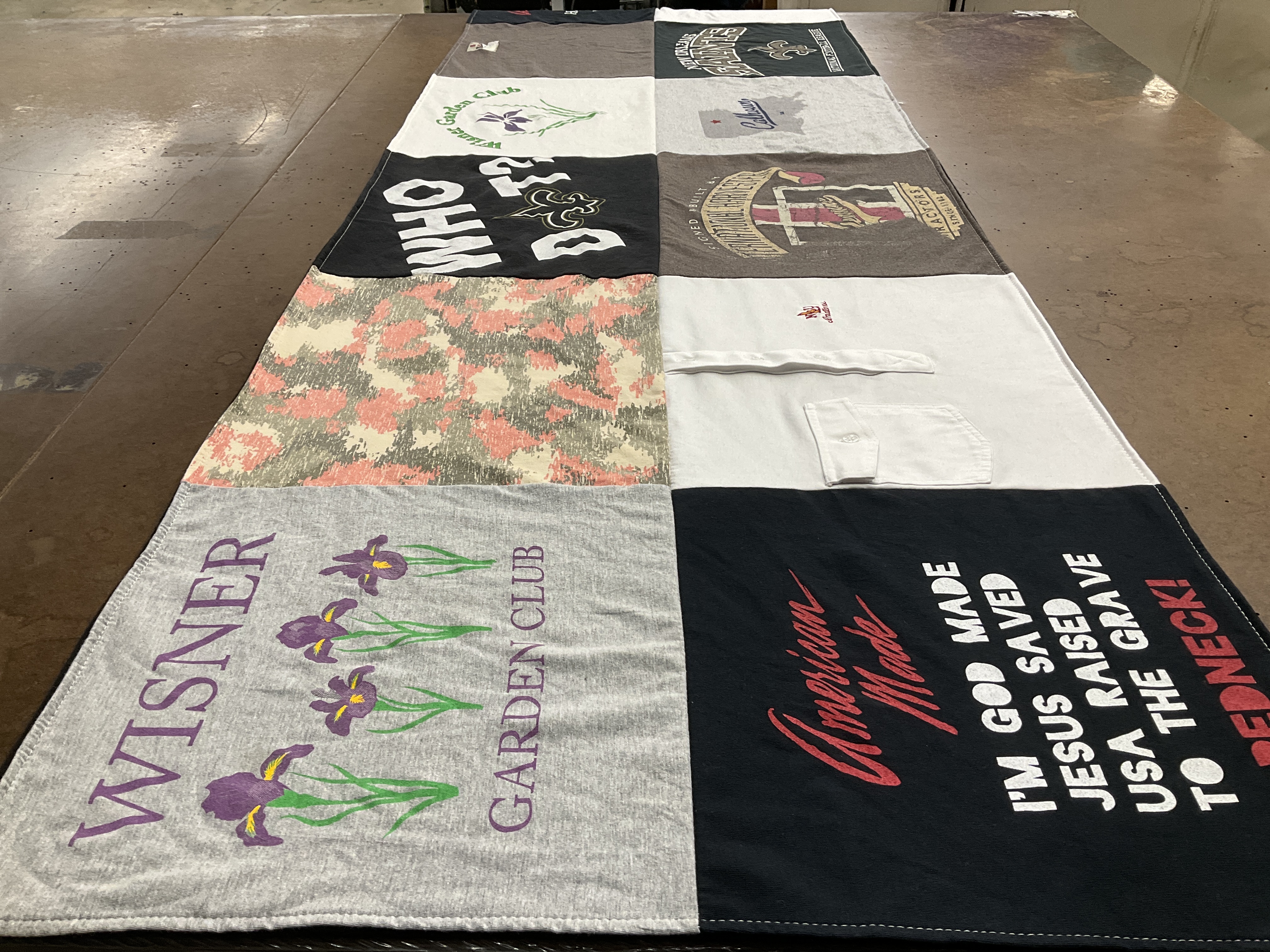 T-shirt quilt with gardening, faith themes by Naomi from TX