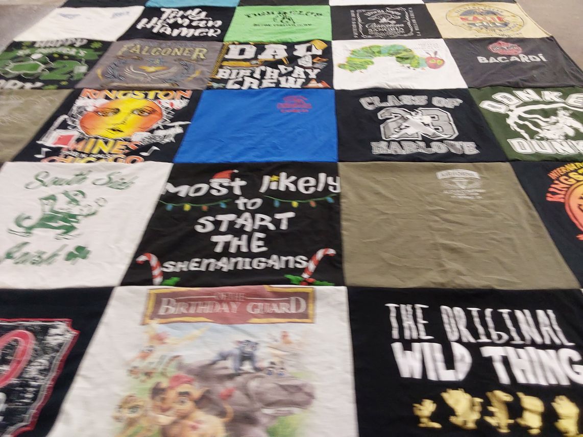 T-shirt quilt with celebrations, birthdays themes by Ashley from IL