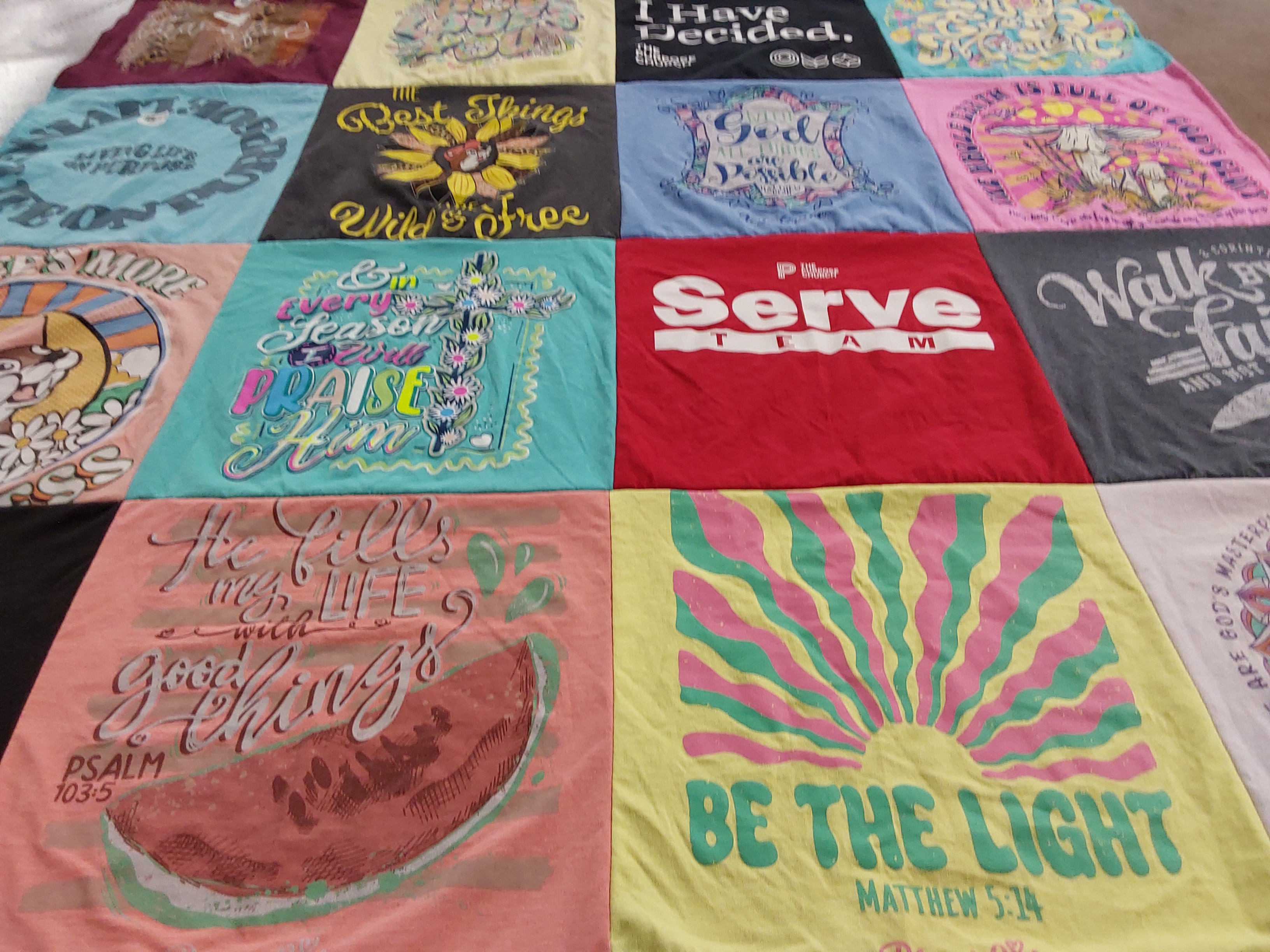 T-shirt quilt with faith, spirituality themes by Yvonne from TX