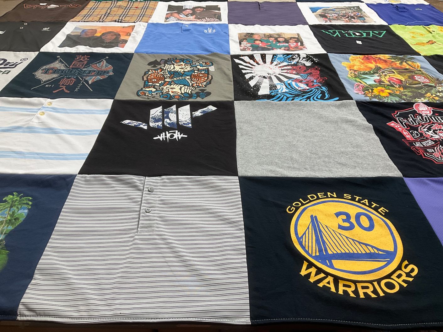T-shirt quilt with sports, photography themes by Elenor from CA