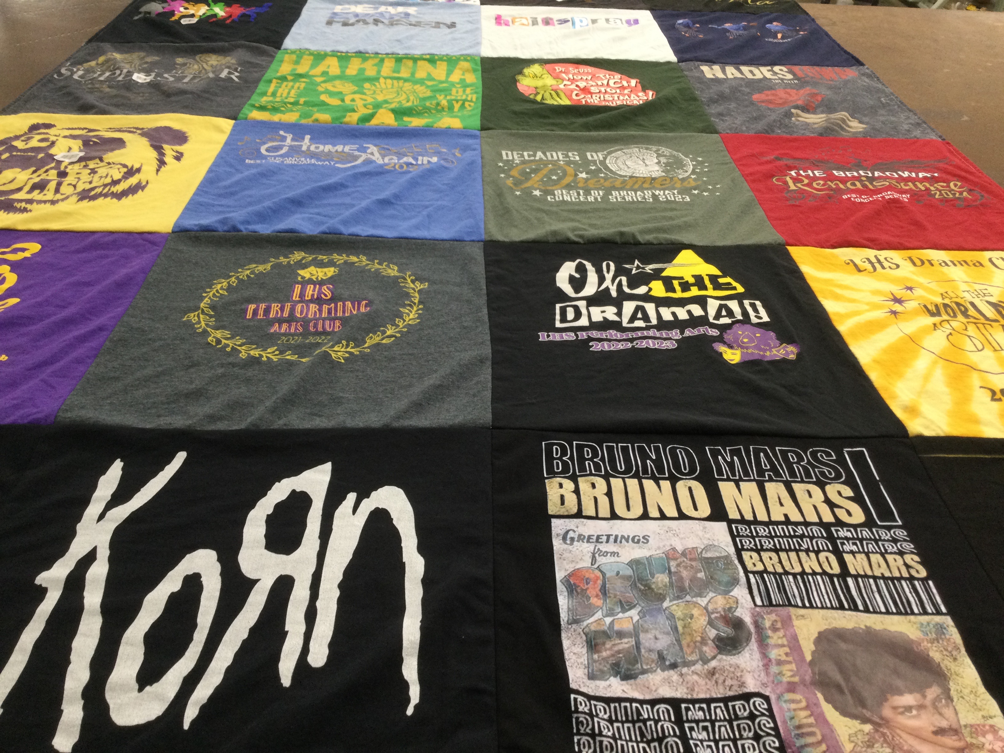 T-shirt quilt with music, theater themes by Roxanna from CA