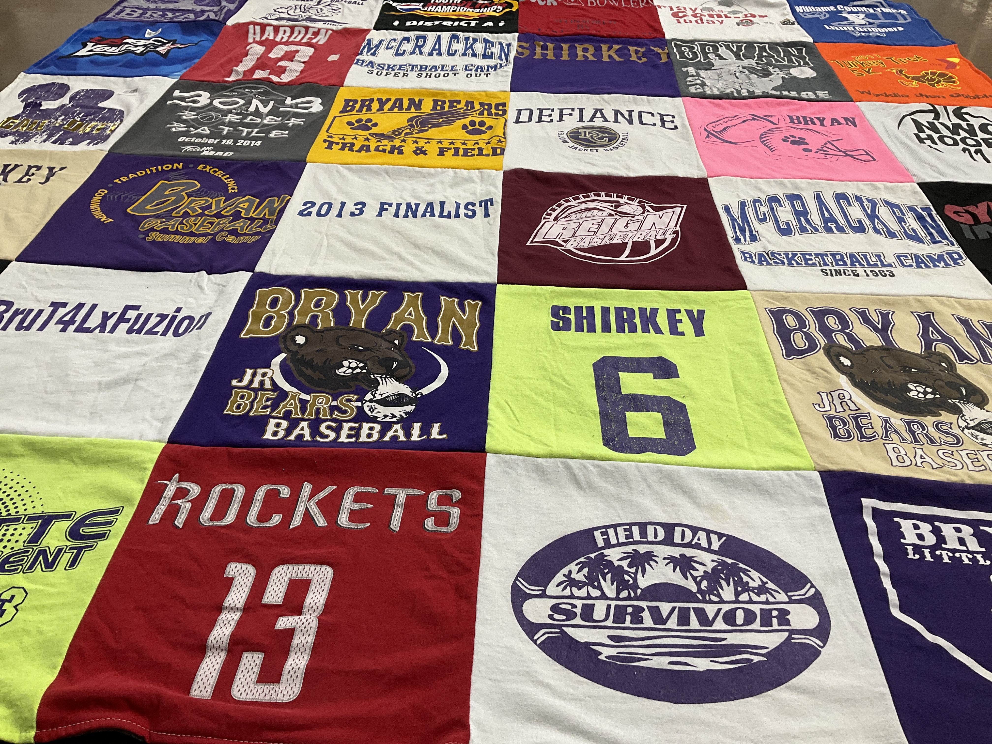 T-shirt quilt featuring bryan bears baseball, rockets basketball by Randy from OH