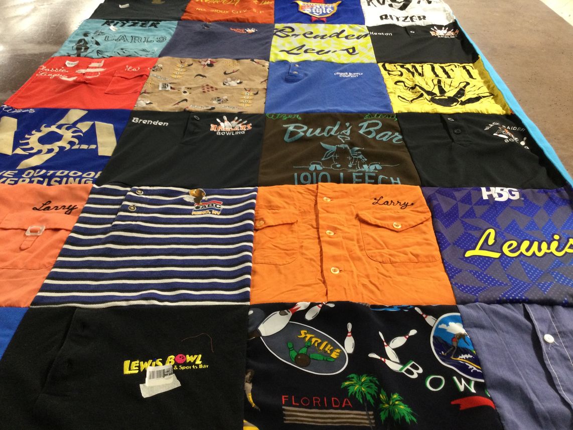T-shirt quilt with bowling, advertising themes by Rhonda from IA