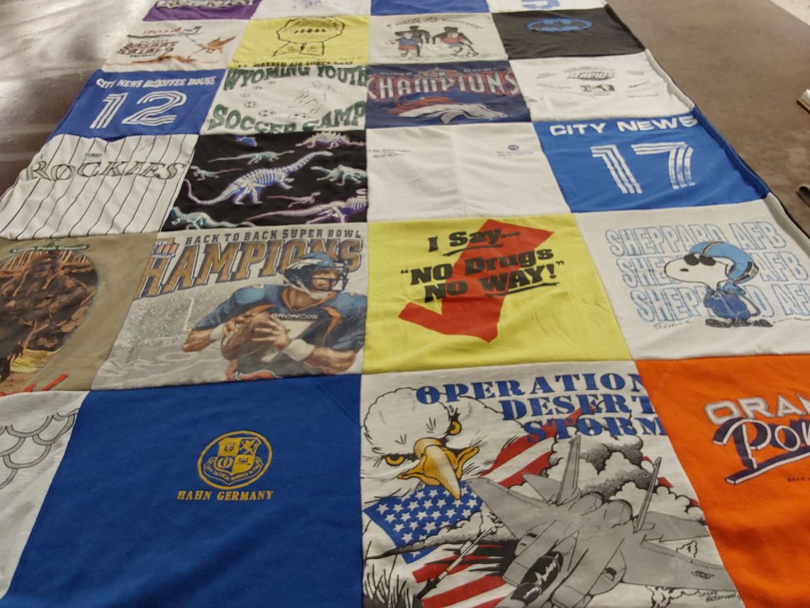 T-shirt quilt featuring broncos, rockies by Sherry from WY