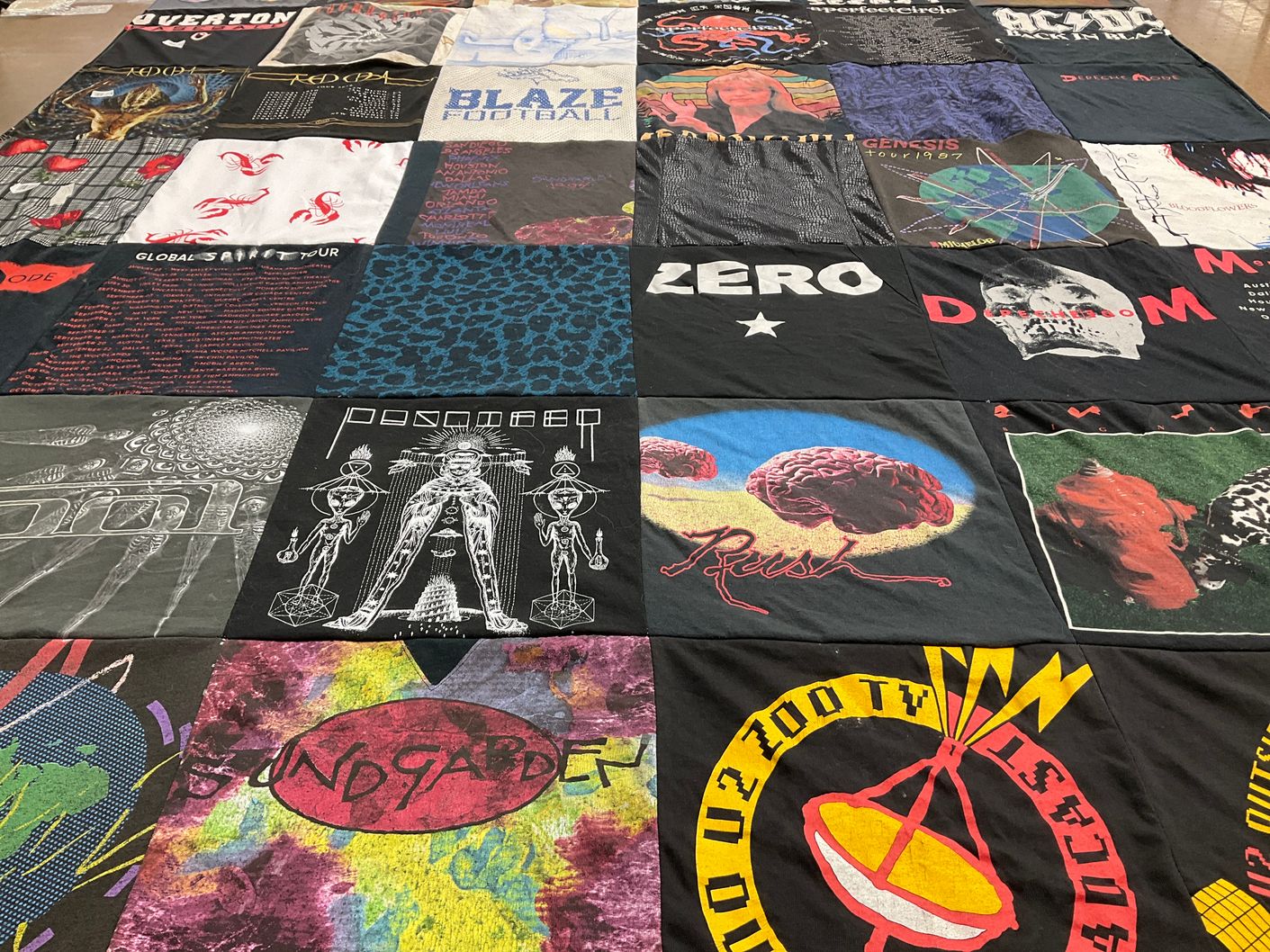T-shirt quilt with music, sports themes by Jessica from TN