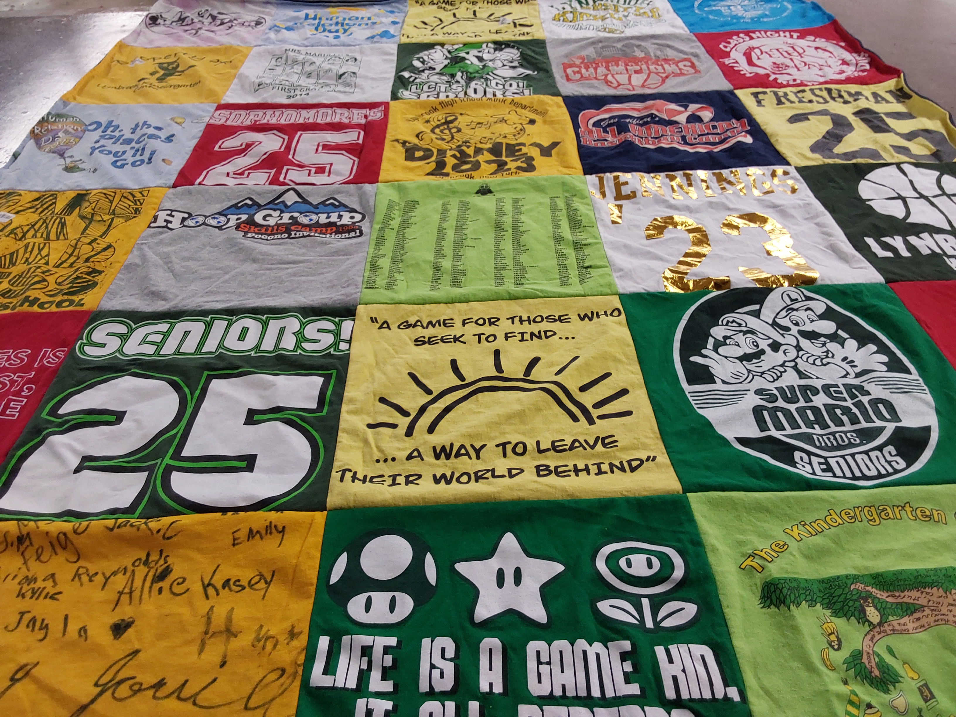 T-shirt quilt from unknown high school by Emily from NY